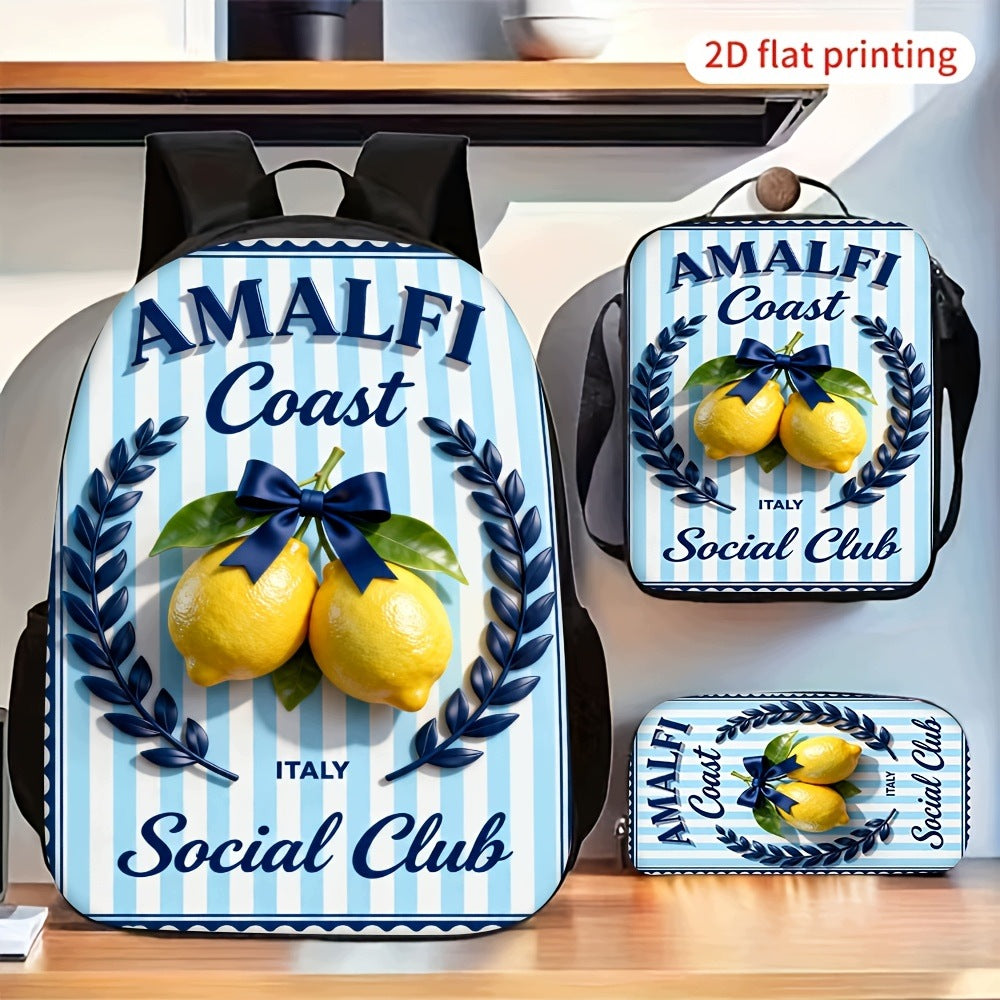 Amalfi Coast Social Club Pattern Backpack Set with Crossbody Bag