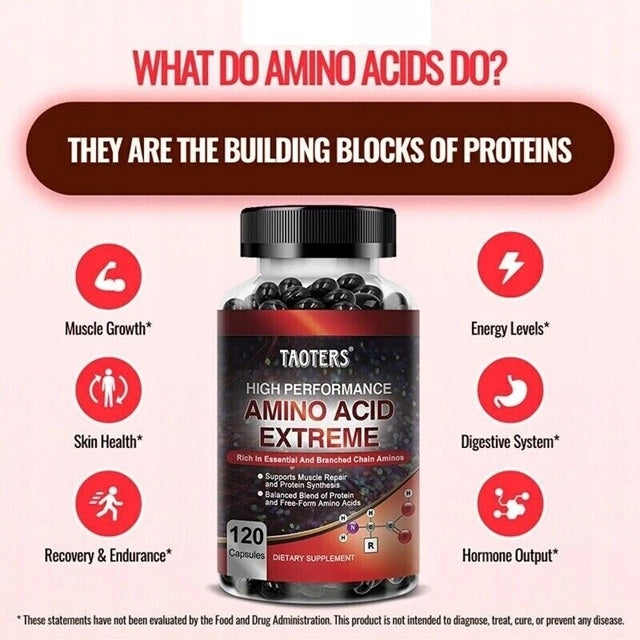 Amino Acid Extreme supplements support muscle health, hormone production Packaging status original