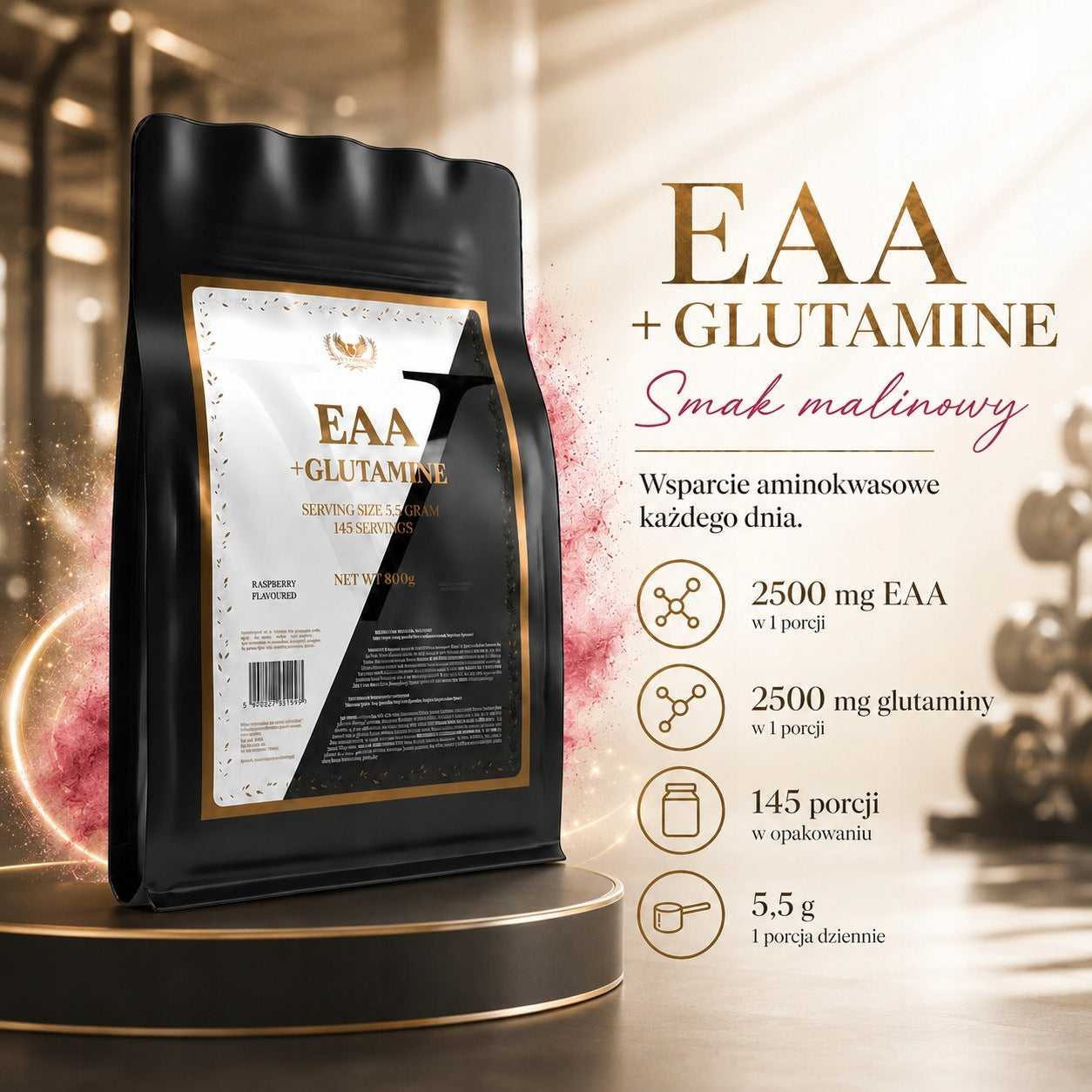 Amino acids EAA + Glutamine 800g Intestine BCAA Regeneration Raspberry Victorious Packaging status original