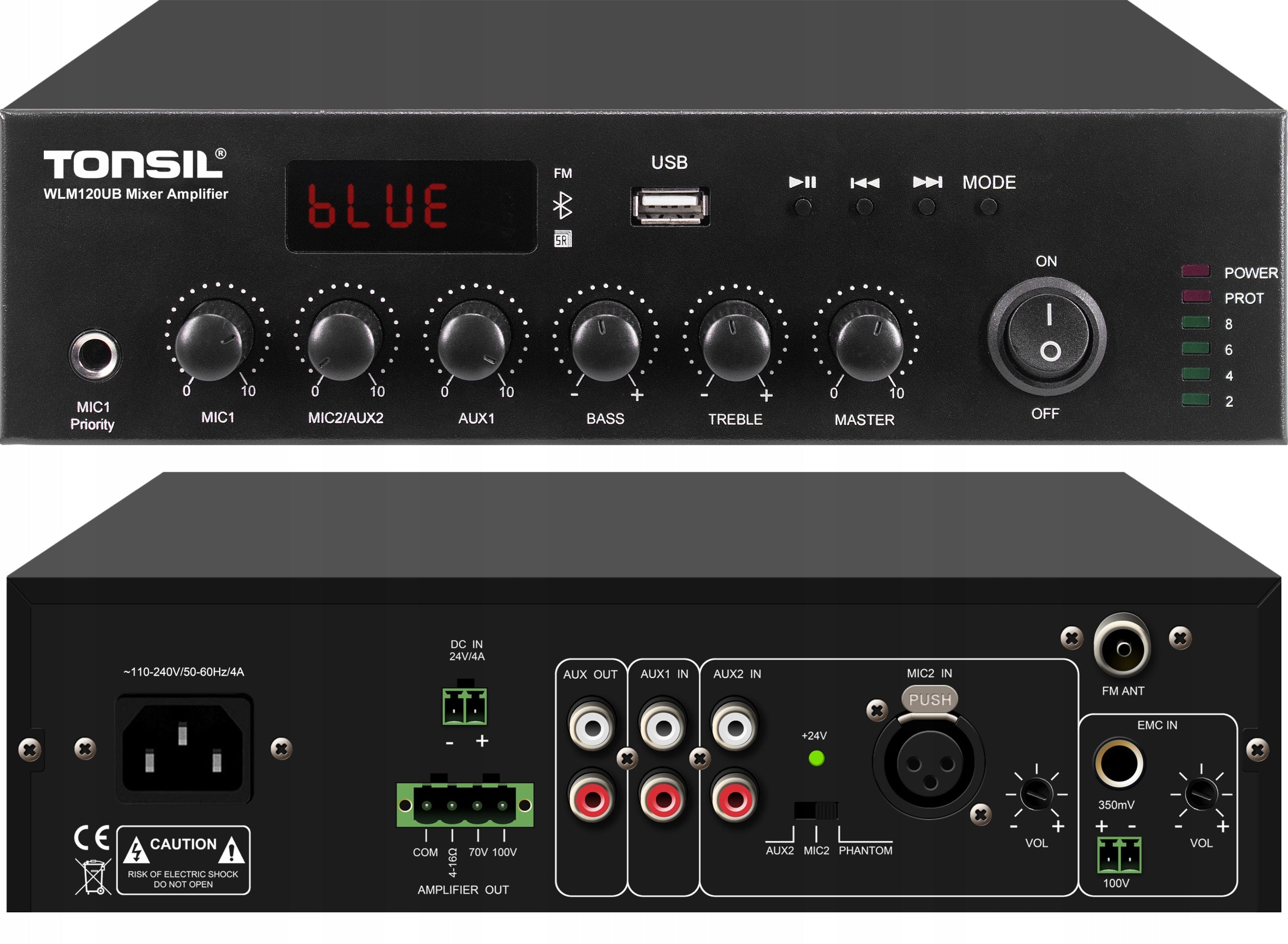 Amplifier Tonsil WLM-120UB 100V 70V 4-16 ohm USB Bluetooth Phantom 120W