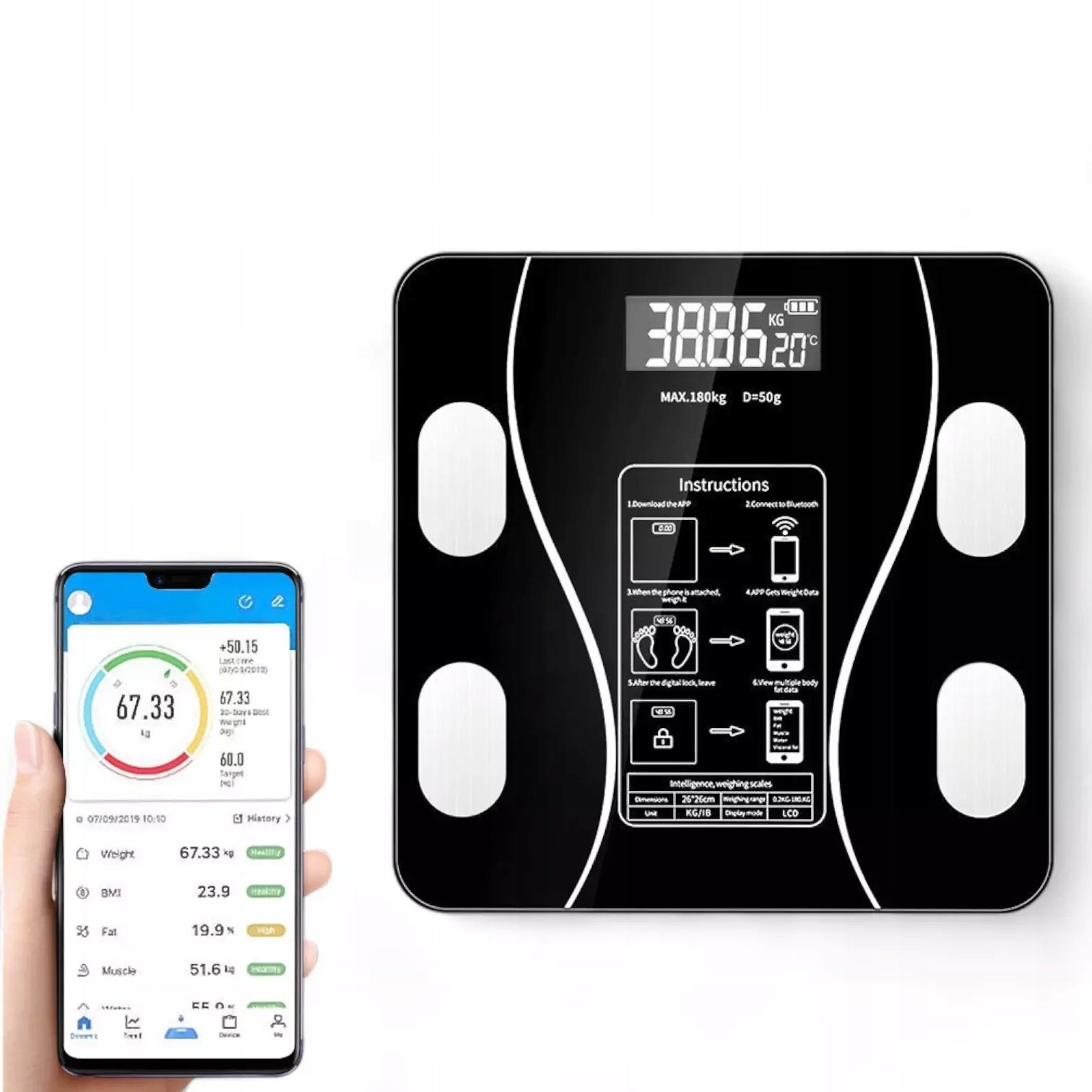 Analytical Bathroom Scale with Bluetooth and Phone App Kind electronic