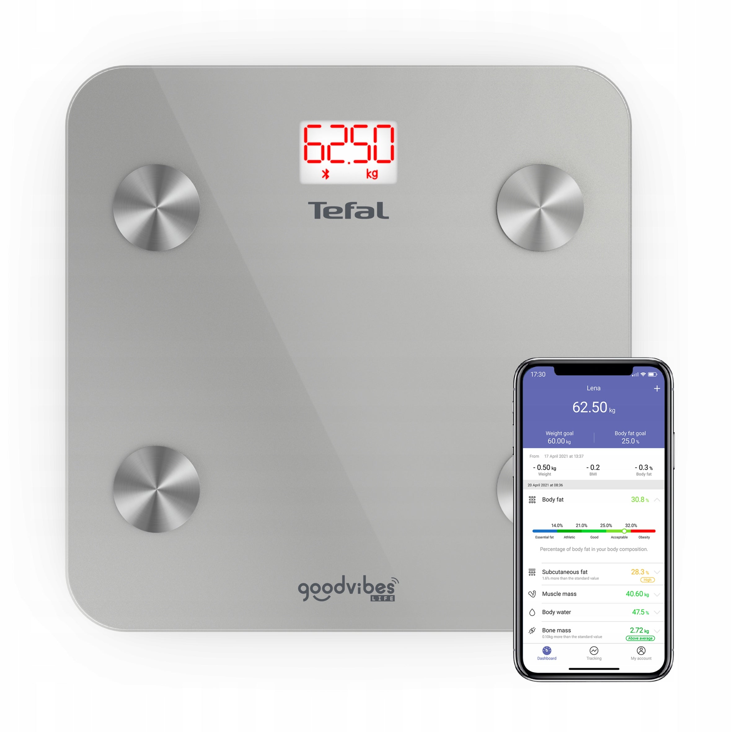 Analytical bathroom scale Tefal Goodvibes BM9600 BMI fat measurement