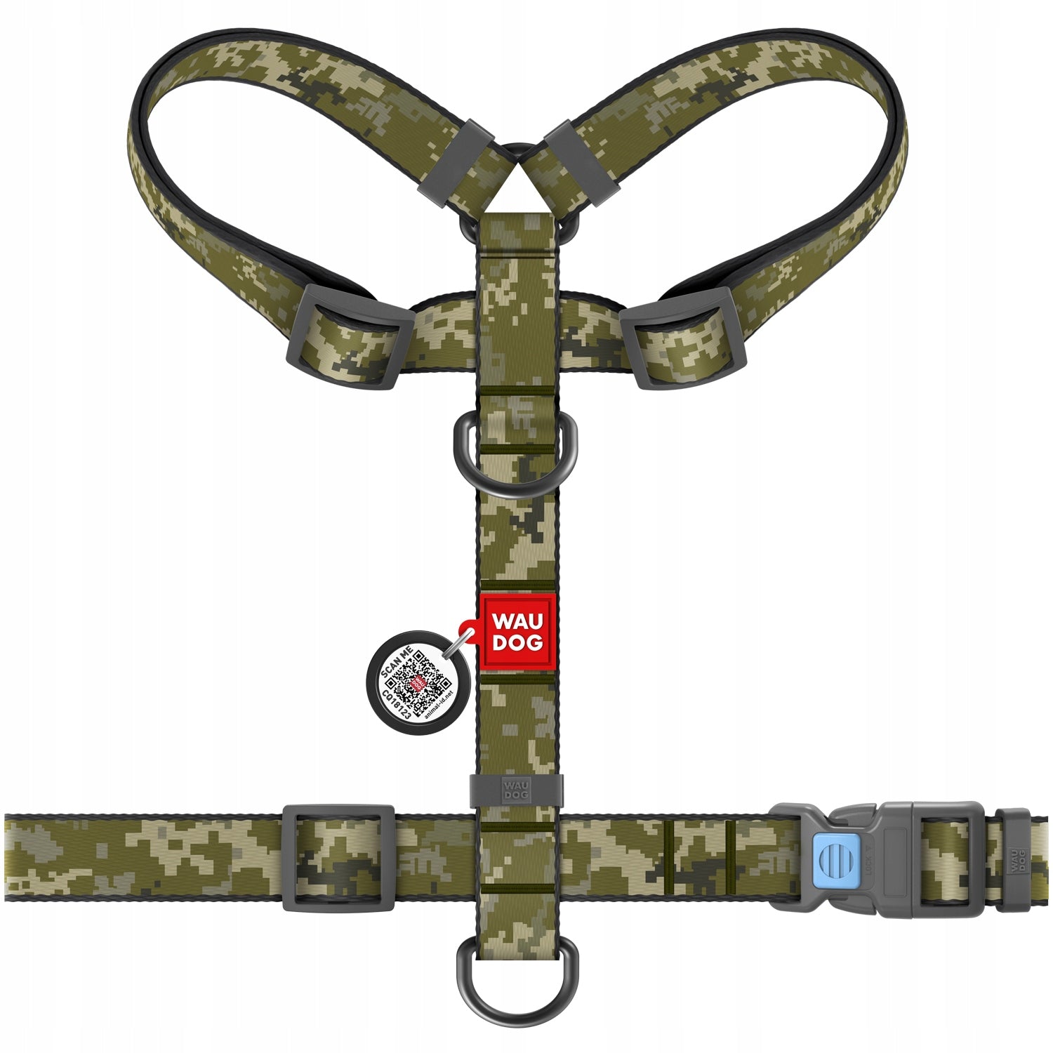 Anatomical dog harness + QR ADDRESS FREEBIE, Military drawing, r. L Kind walking harness