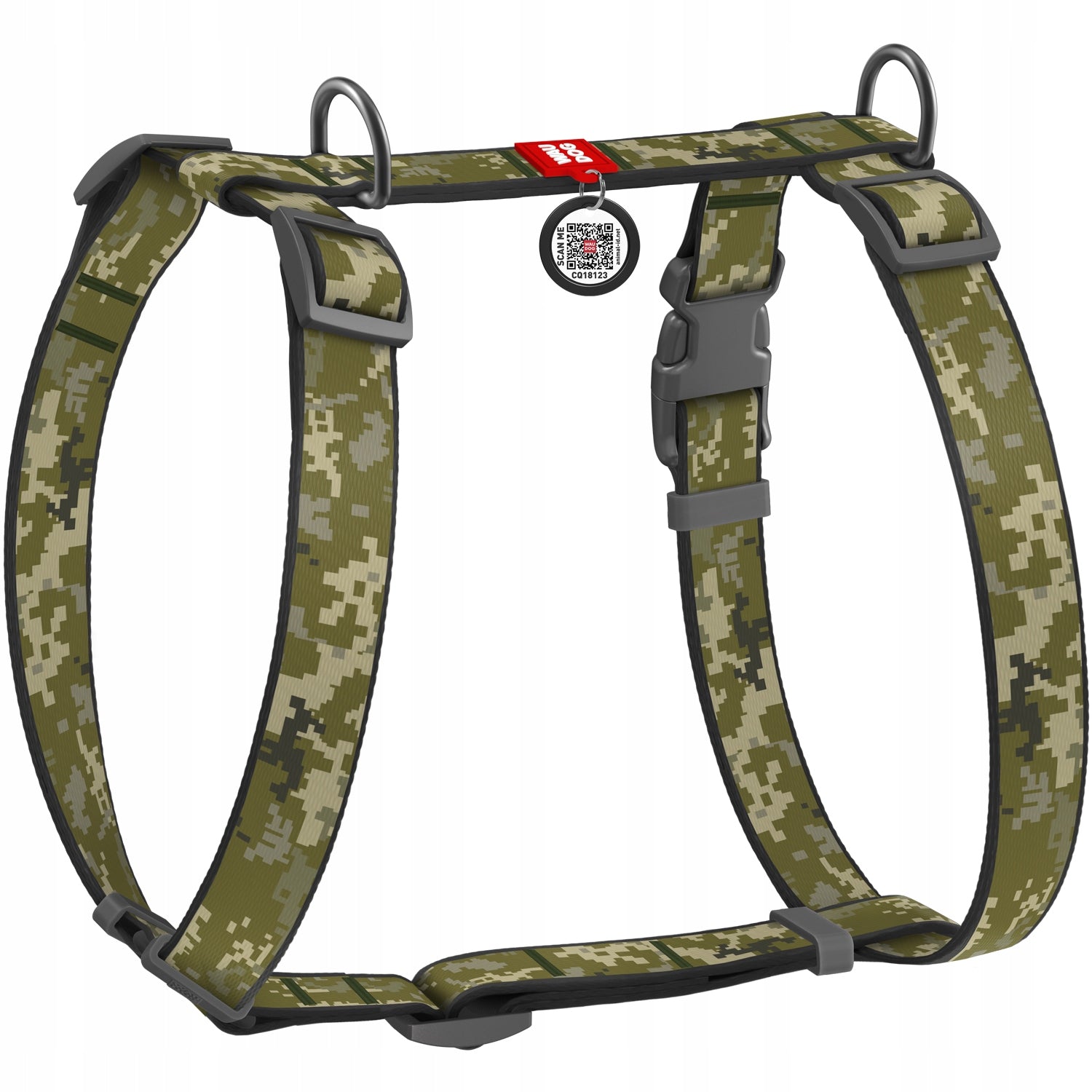 Anatomical dog harness + QR ADDRESS FREEBIE, Military drawing, r. L Trade name Szelki dla psa w kształcie litery H WAUDOG Nylon