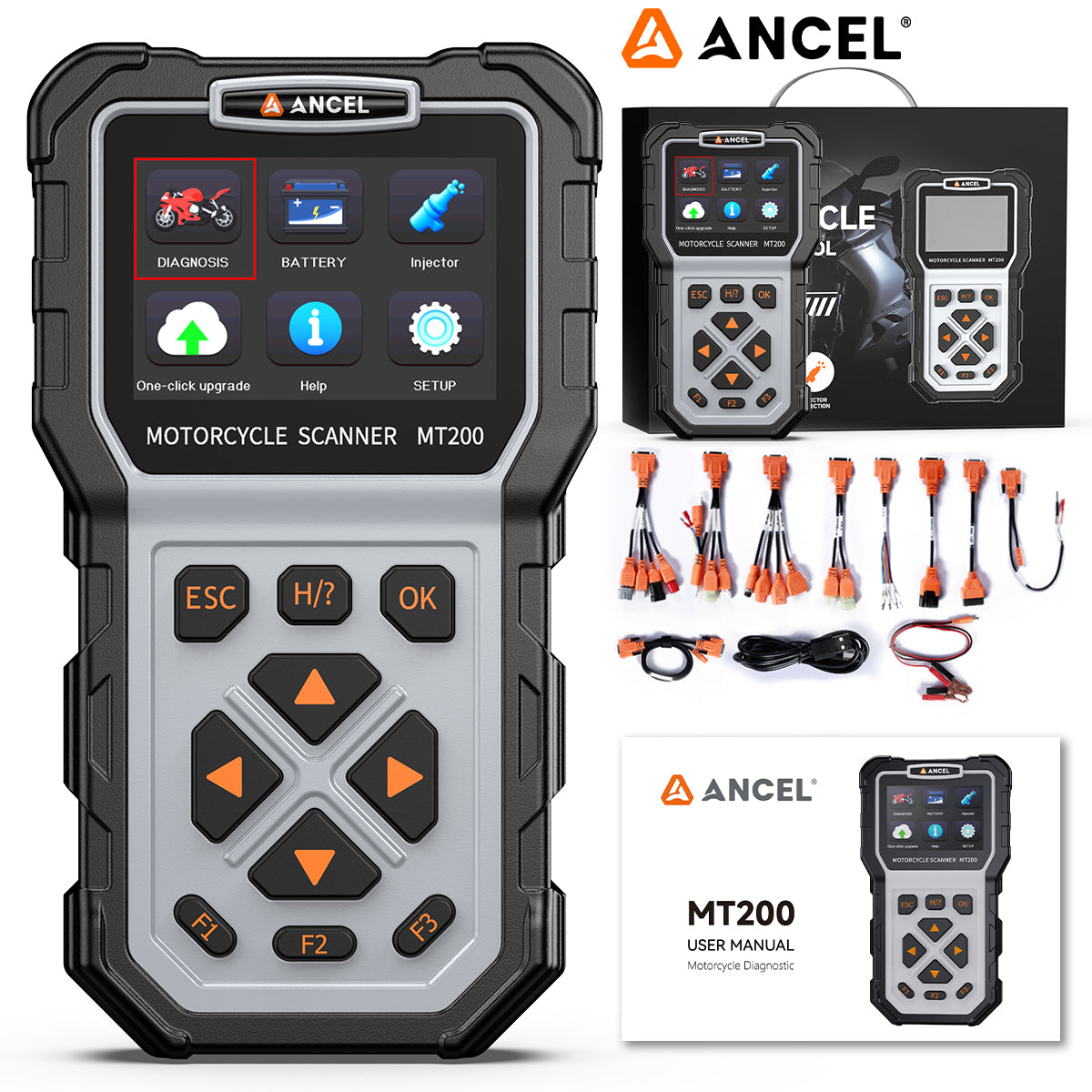 Ancel MT200 Tester dla Motocykli Diagnostyka OBD2Polski Język Wieloznakiowe