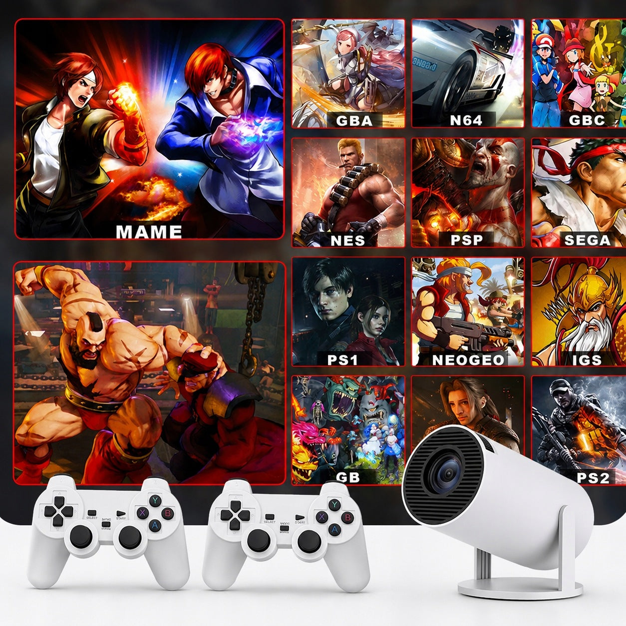 Android Projector Games Retro + 2 Pad 20000 Games Retro Console Ports audio OUT HDMI USB headphones output