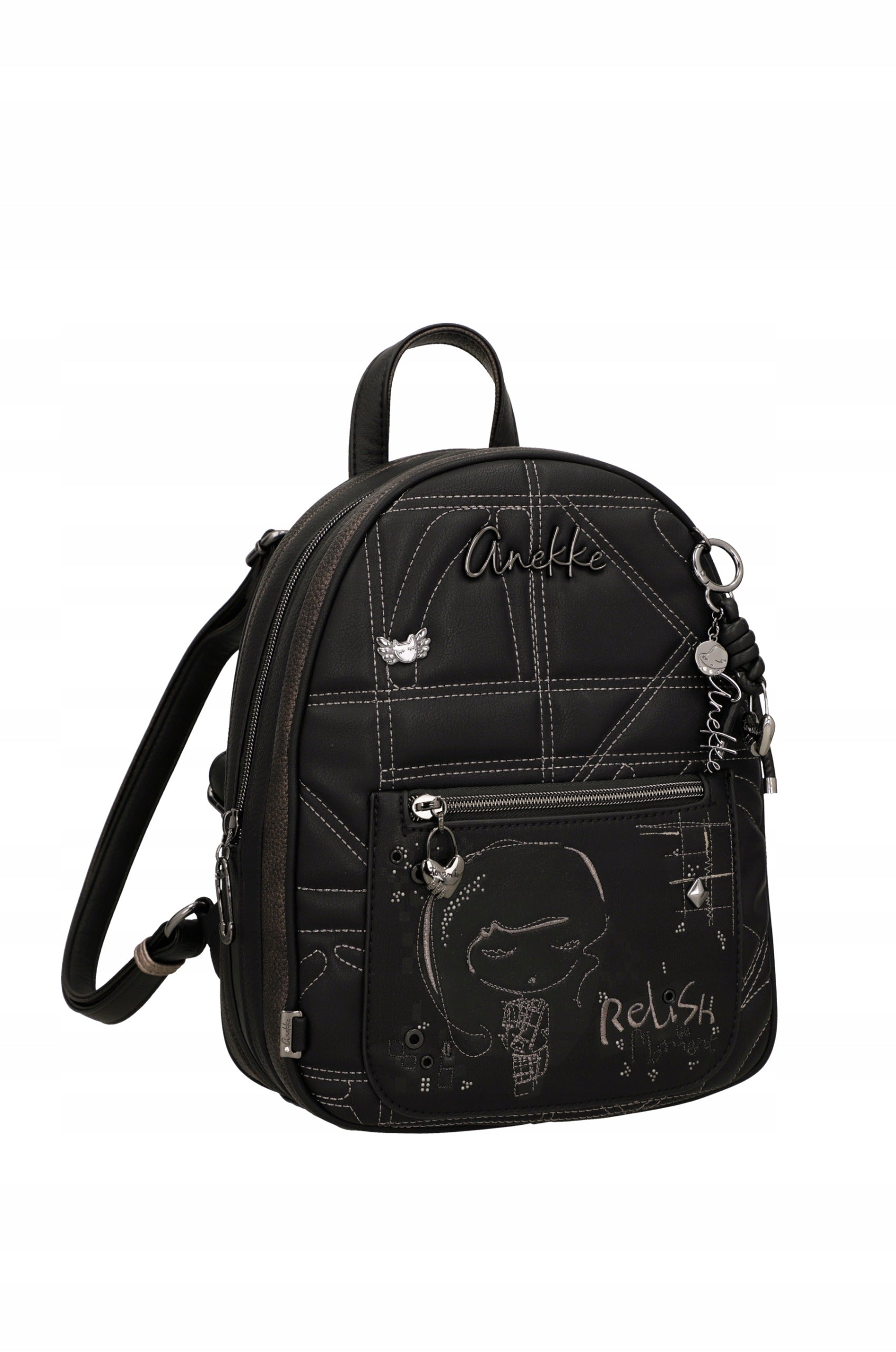 Anekke black women's city backpack Orchestra Iron Keychain backpack