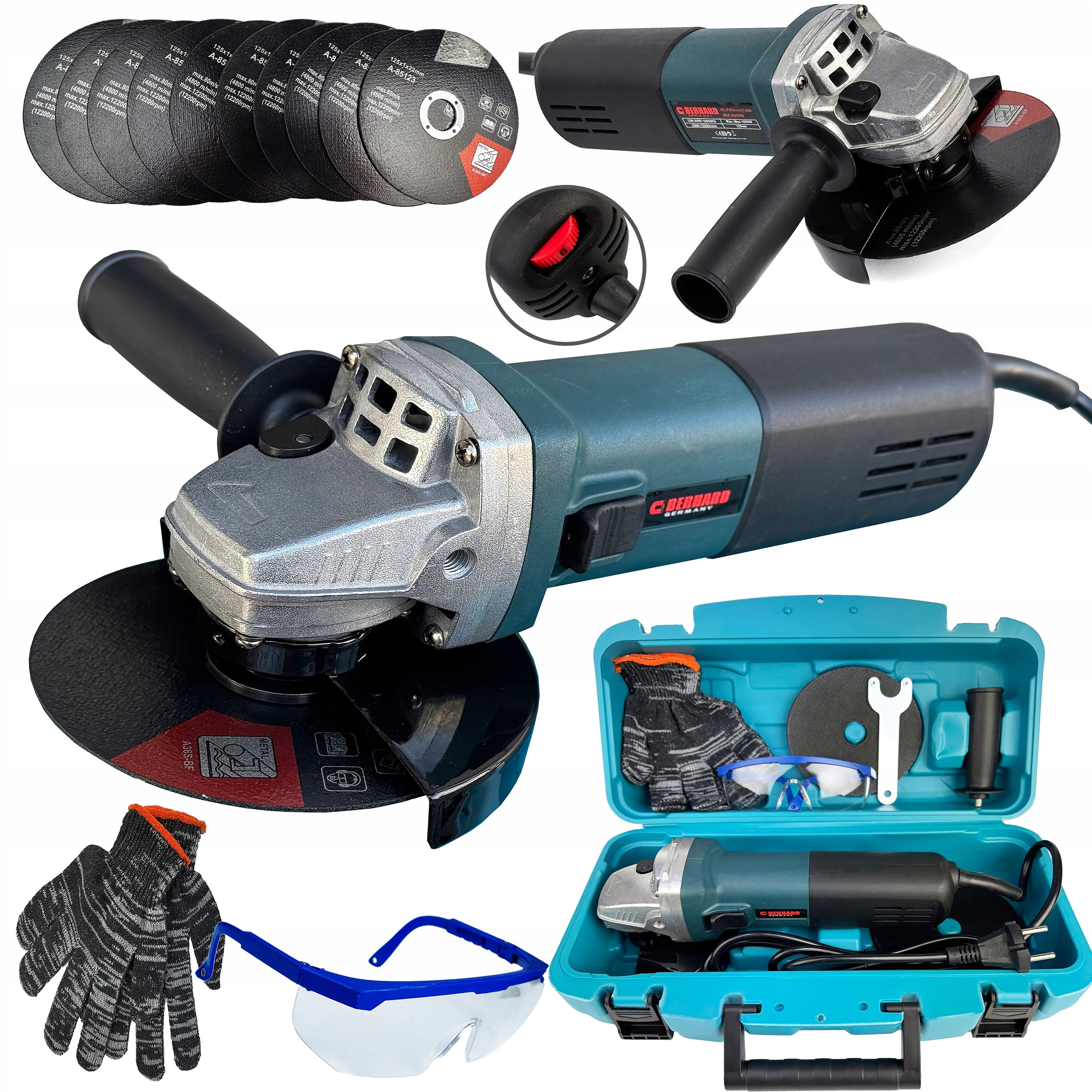 Angle grinder BERHARD speed control + suitcase + discs + glasses