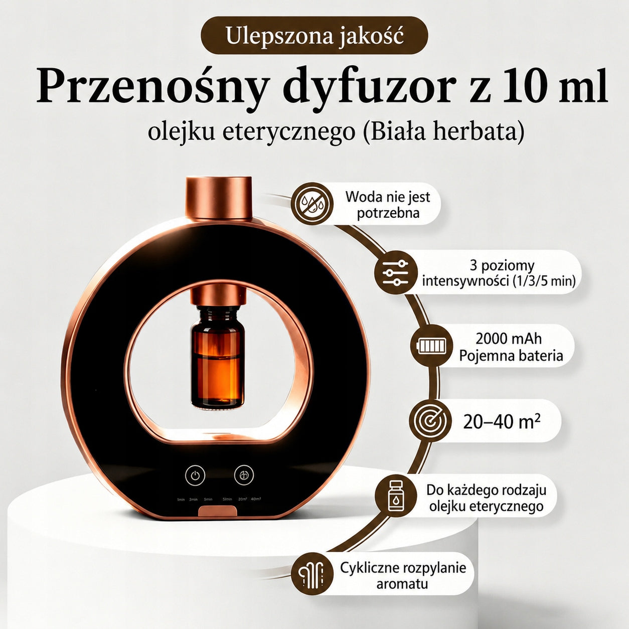 Anhydrous Essential Oil Diffuser with Battery and Timer Gold Type aromatizer