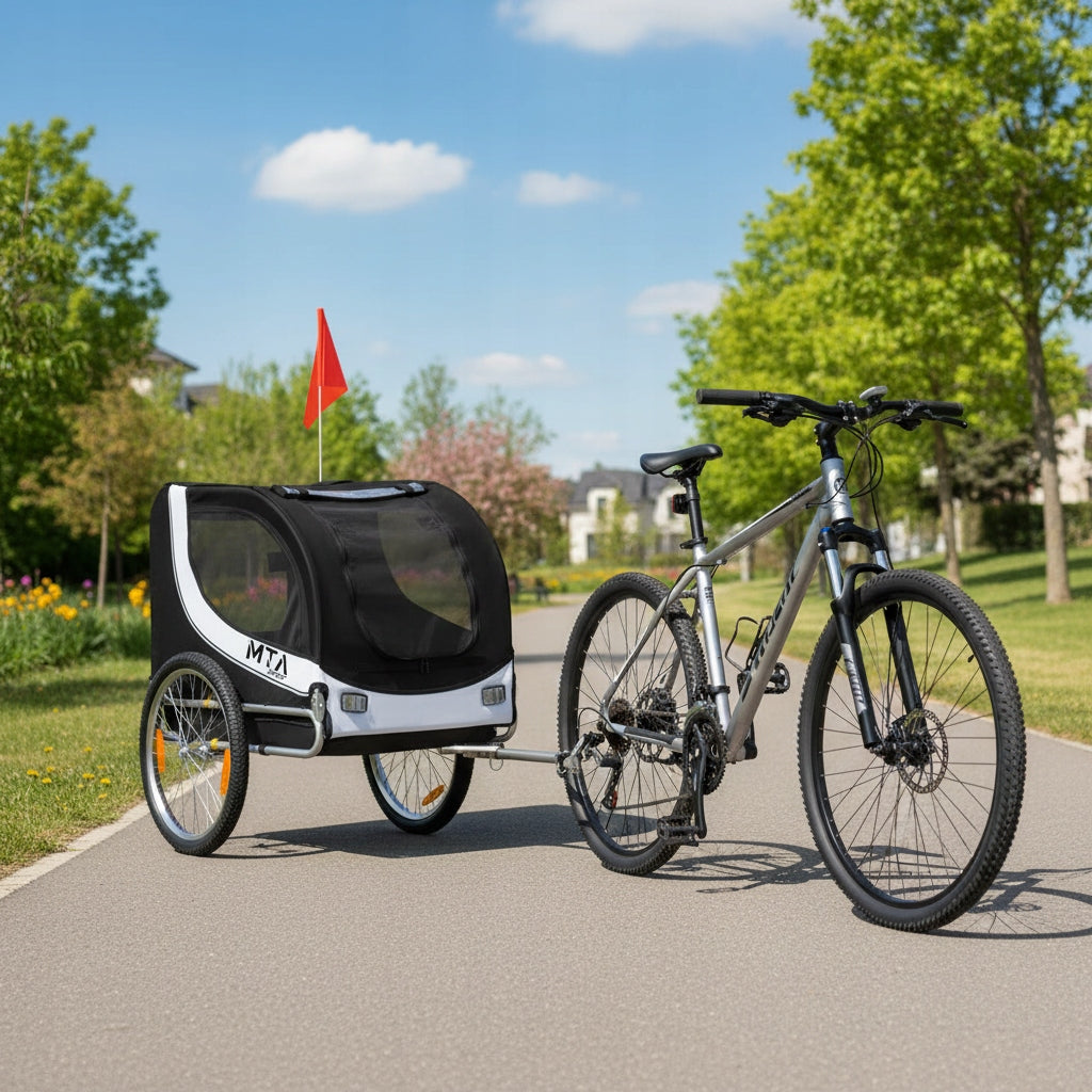 Animal BICYCLE TRAILER LARGE XXL dog cat transport trolley HQ Trade name Przyczepka Rowerowa dla Zwierząt Największa z flaga mocny dyszel łączenie czarna duże koła