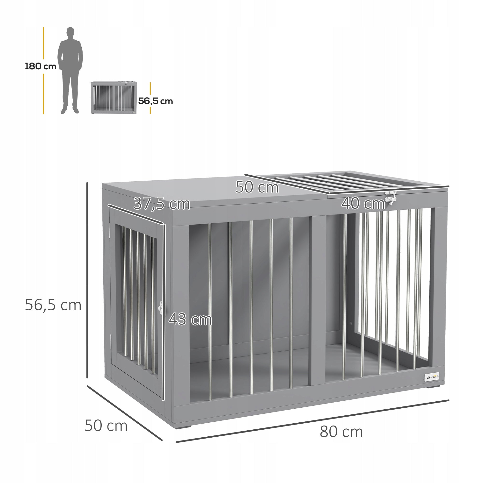 Animal Dog Cage Grey with Door Playpen Buda Cottage 80x50x56,5cm Product width 50 cm