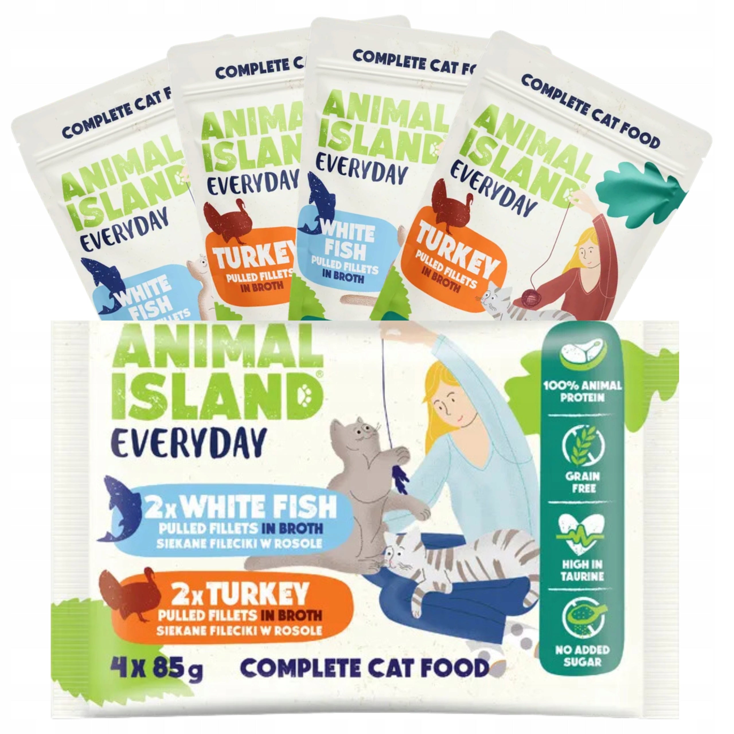 Animal Island Wet Cat Food Everyday Turkey and White Fish 4x85g