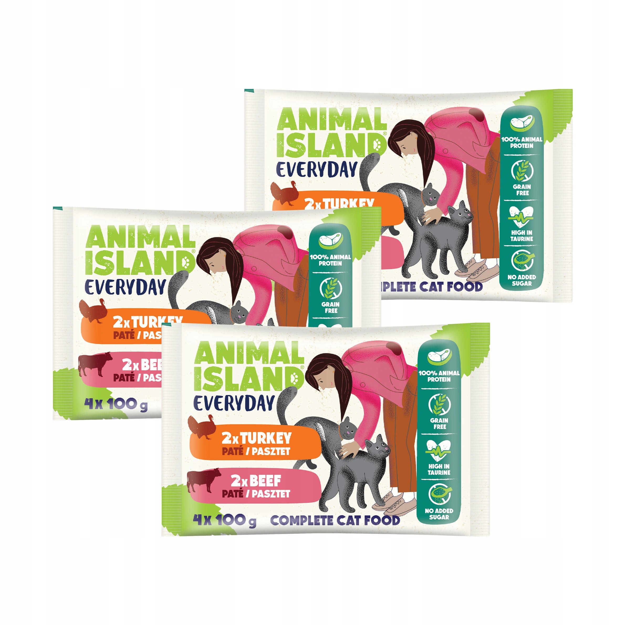Animal Island for Cat Sachets 12x100g – Beef + Turkey Pate