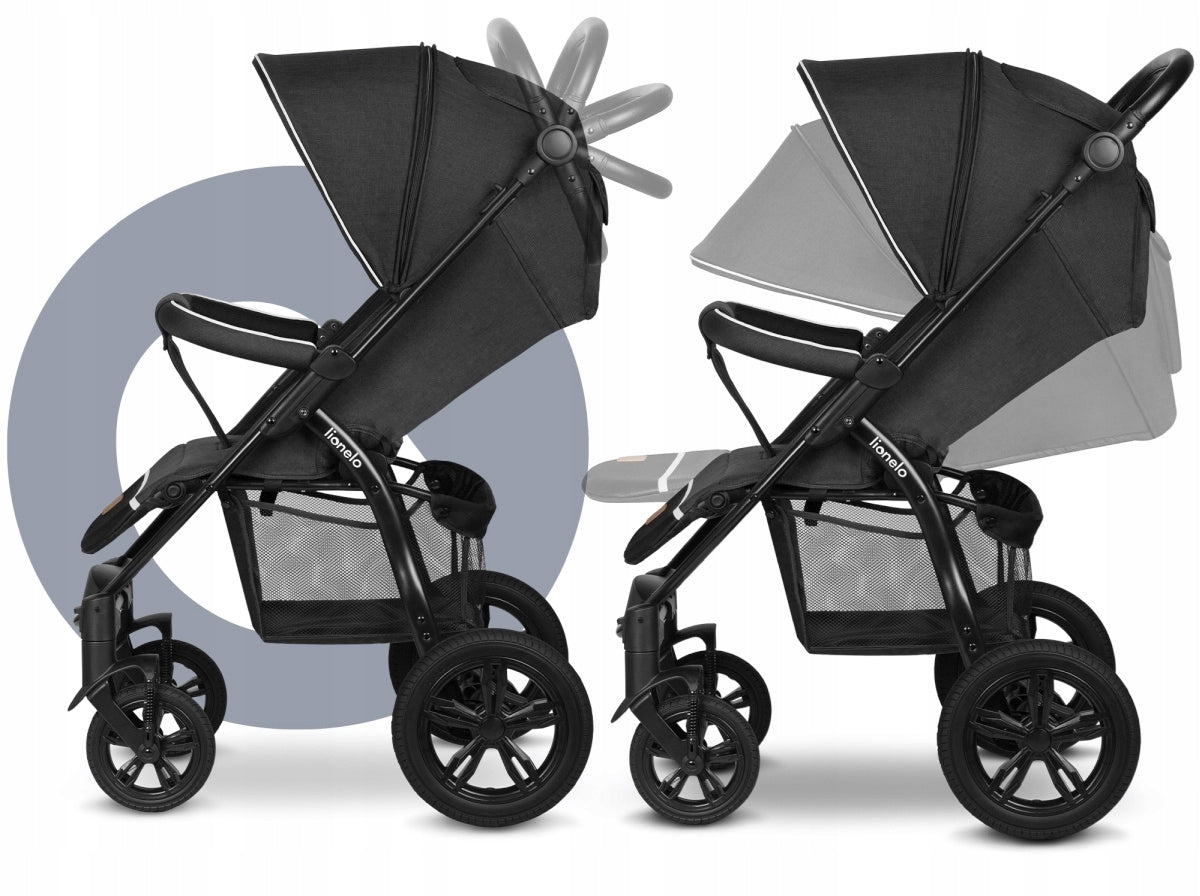 Annet Tour Lionelo up to 22kg stroller, large rubber wheels - Black Carbon Brand Lionelo