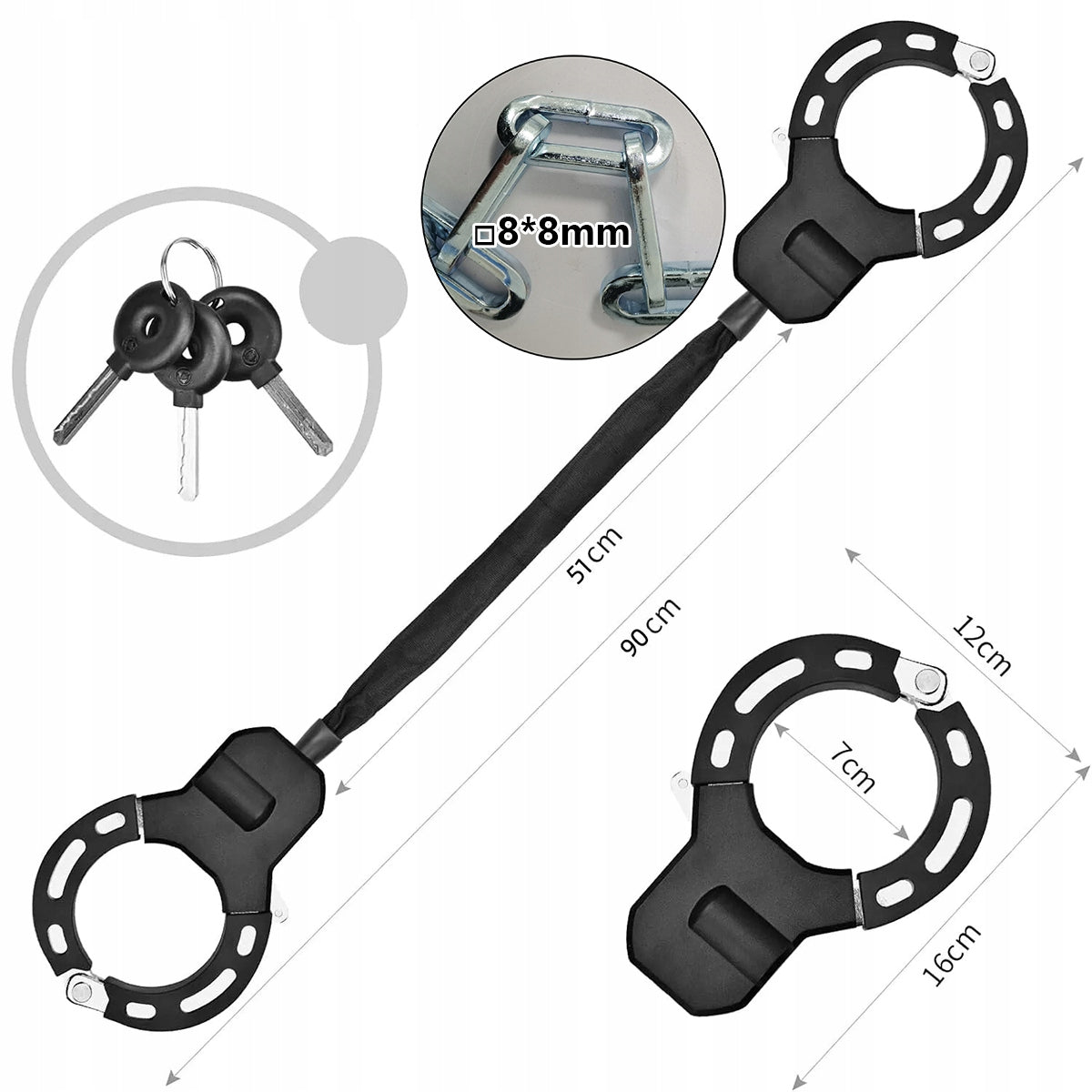 Anti-Theft Lock Chain for Electric Scooter+3Keys Packaging status original