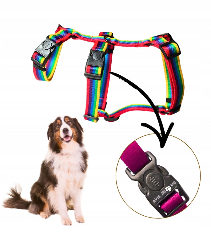 Anti-escape harness for fearful dog S/M with ADDRESS CARD on buckle -DRAPULA