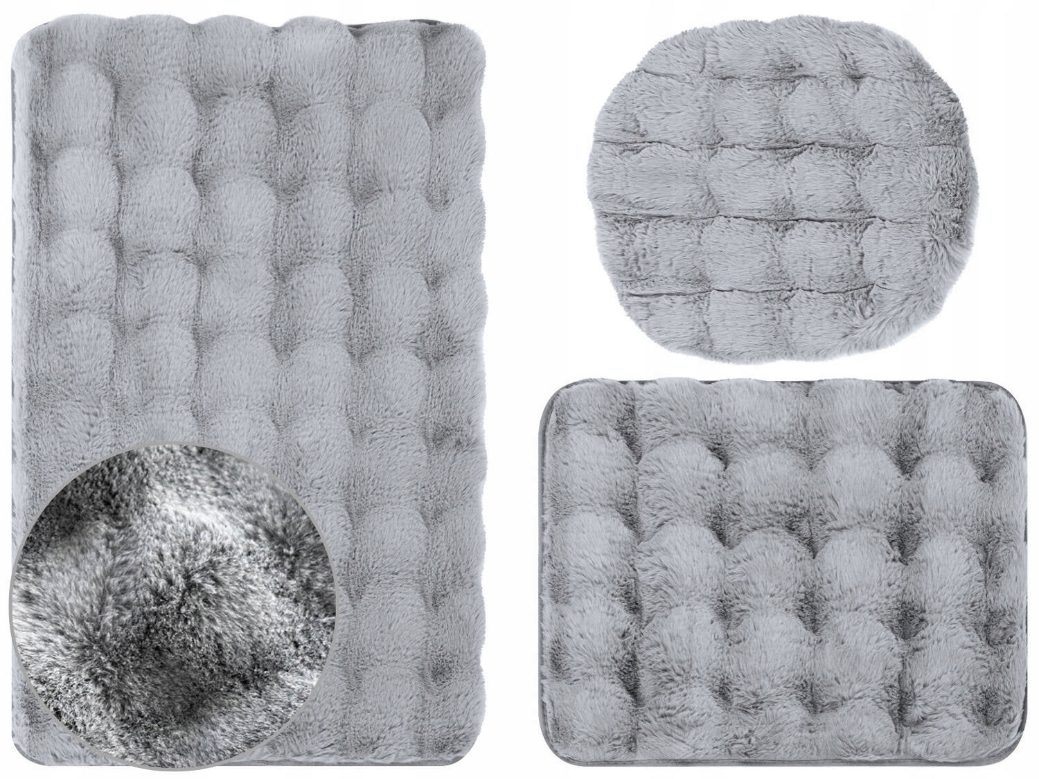 Anti-slip Bathroom Mat Aruba 3D Soft Light Gray 3 Pieces