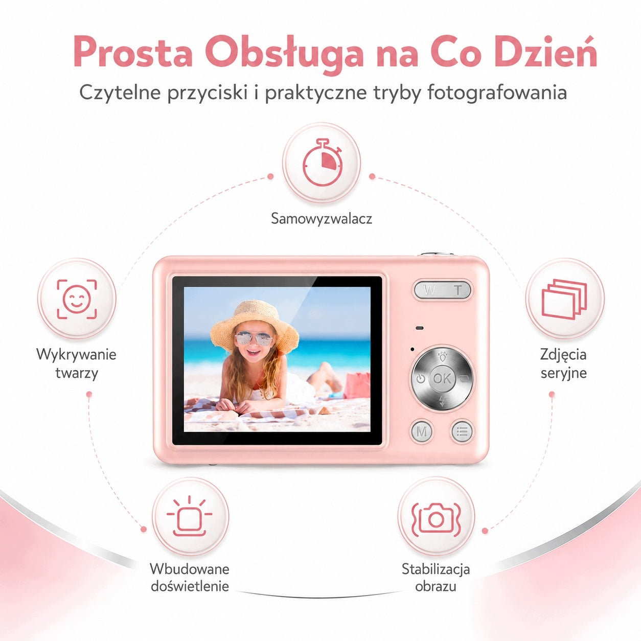 Aparat vlogowy 44MP Full HD 1080p, antyshake, przenośny, 32GB SD, różowy Manufacturer code HQ-E-0052-DQD