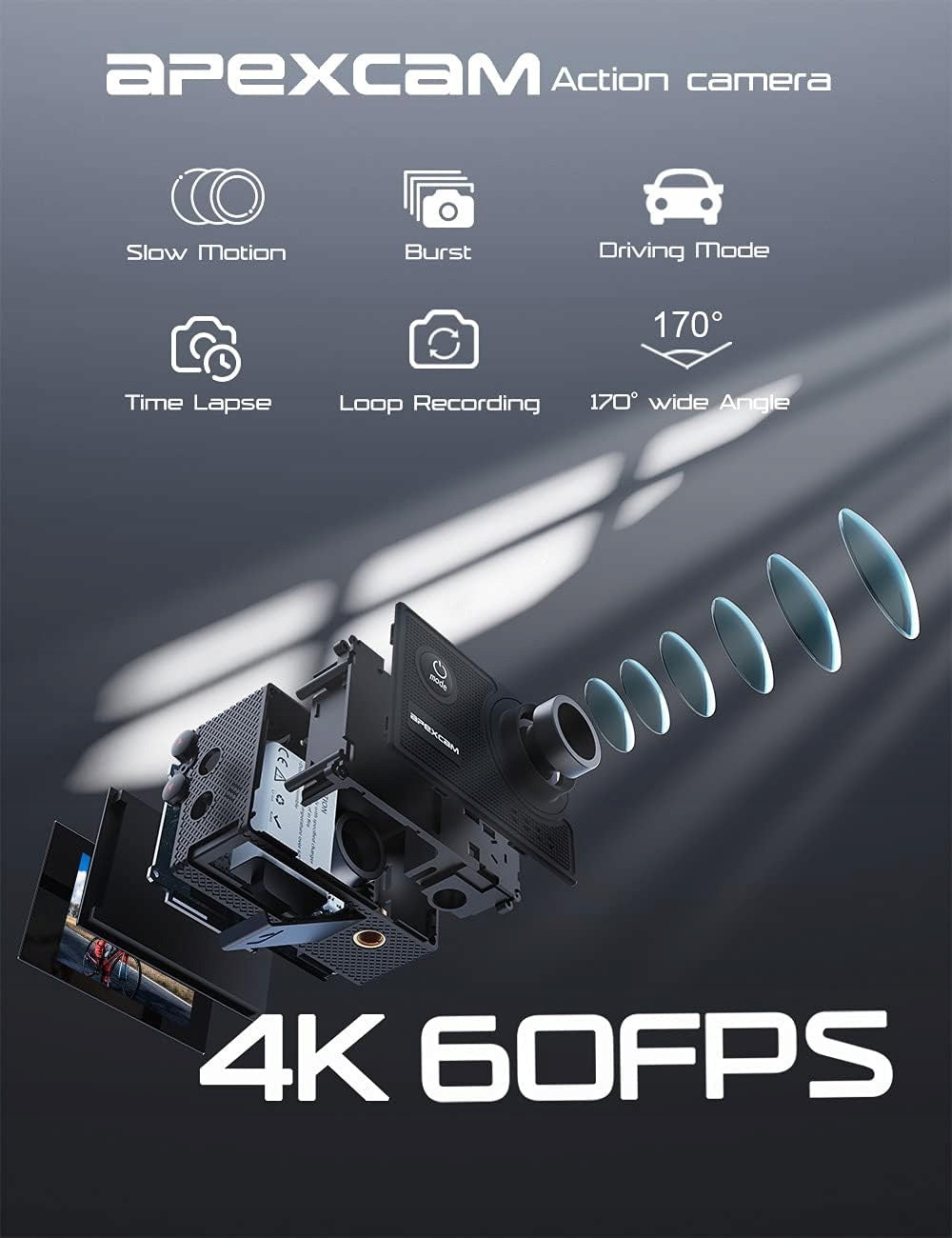 Apexcam X60PRO 4K WiFi Sports Camera Remote Control 40M Brand no brand