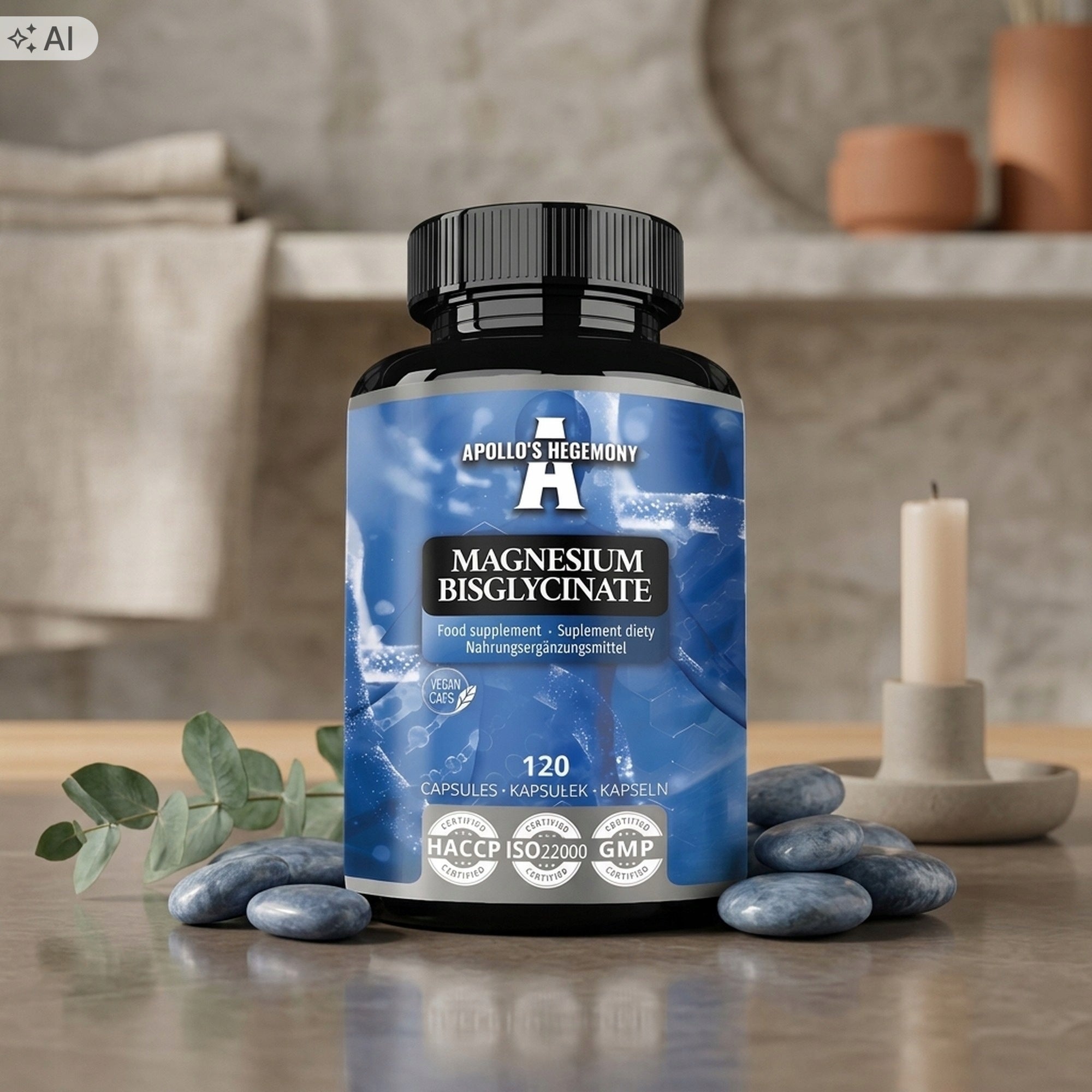 Apollo's Hegemony Magnesium Bisglycinate 125mg 120 kaps. Magnesium Chelate Packaging status original