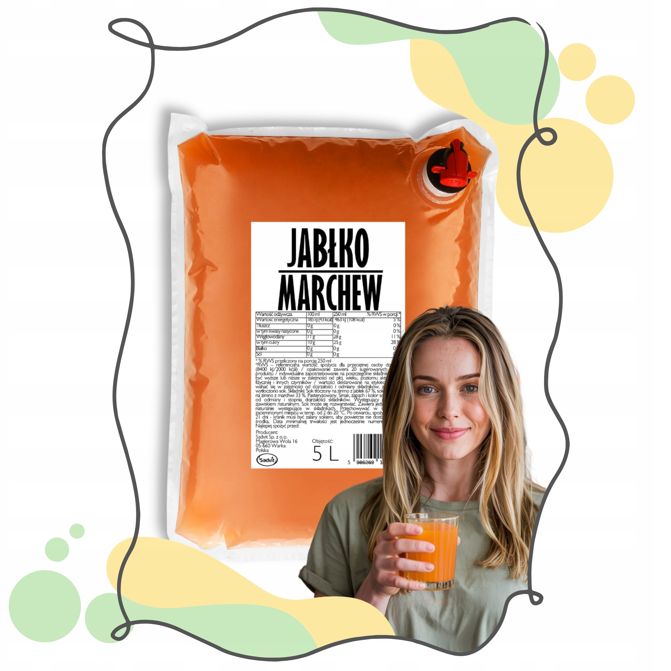 Apple Carrot Juice 100% Apple Carrot Natural for Children 5l Manufacturer code Sok Jabłko Marchew NFC 100% Tłoczony 5l