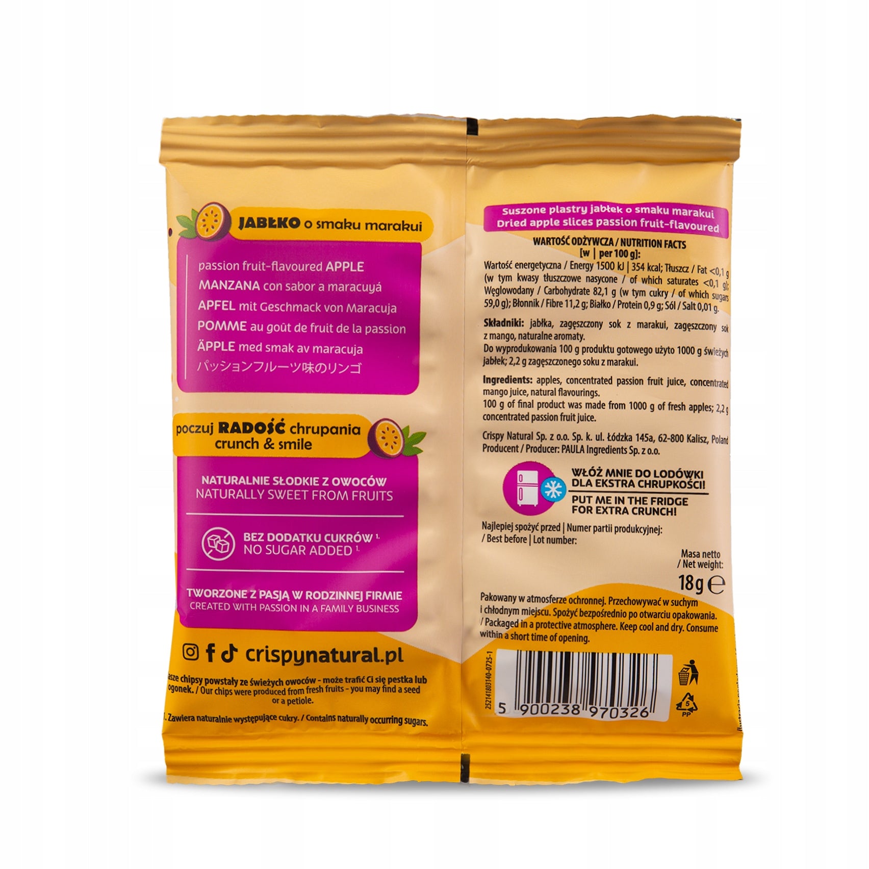 Apple Chips with Passionfruit Flavour Crispy Natural Dried Fruit 18g Manufacturer code 210790310