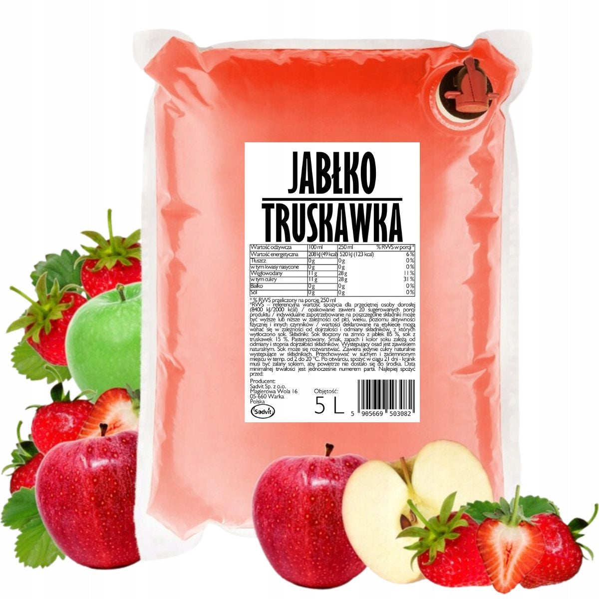 Apple strawberry juice 100% FOR HEALTH without sugar 5L
