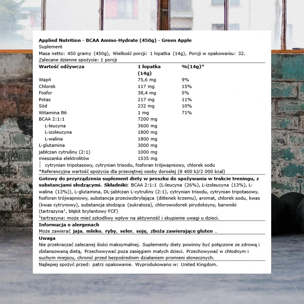 Applied Nutrition BCAA Amino-Hydrate (450g) Green Apple Packaging status original