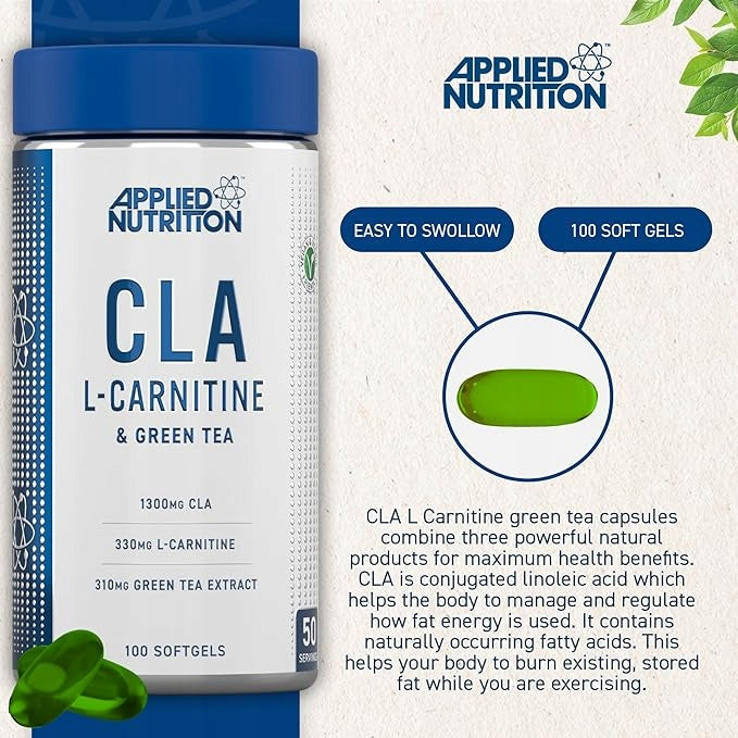 Applied Nutrition CLA L-Carnitine and Green Tea - 100 gel capsules Expiration date not specified