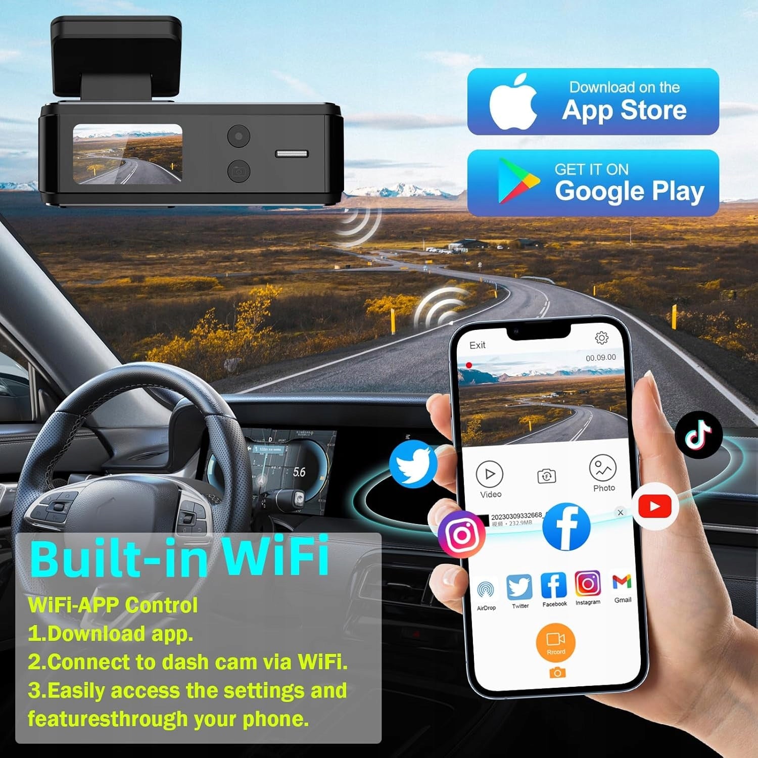 Aprilboy 4K Car Camera Front Rear WiFi Set 64GB Parking Mode Brand no brand