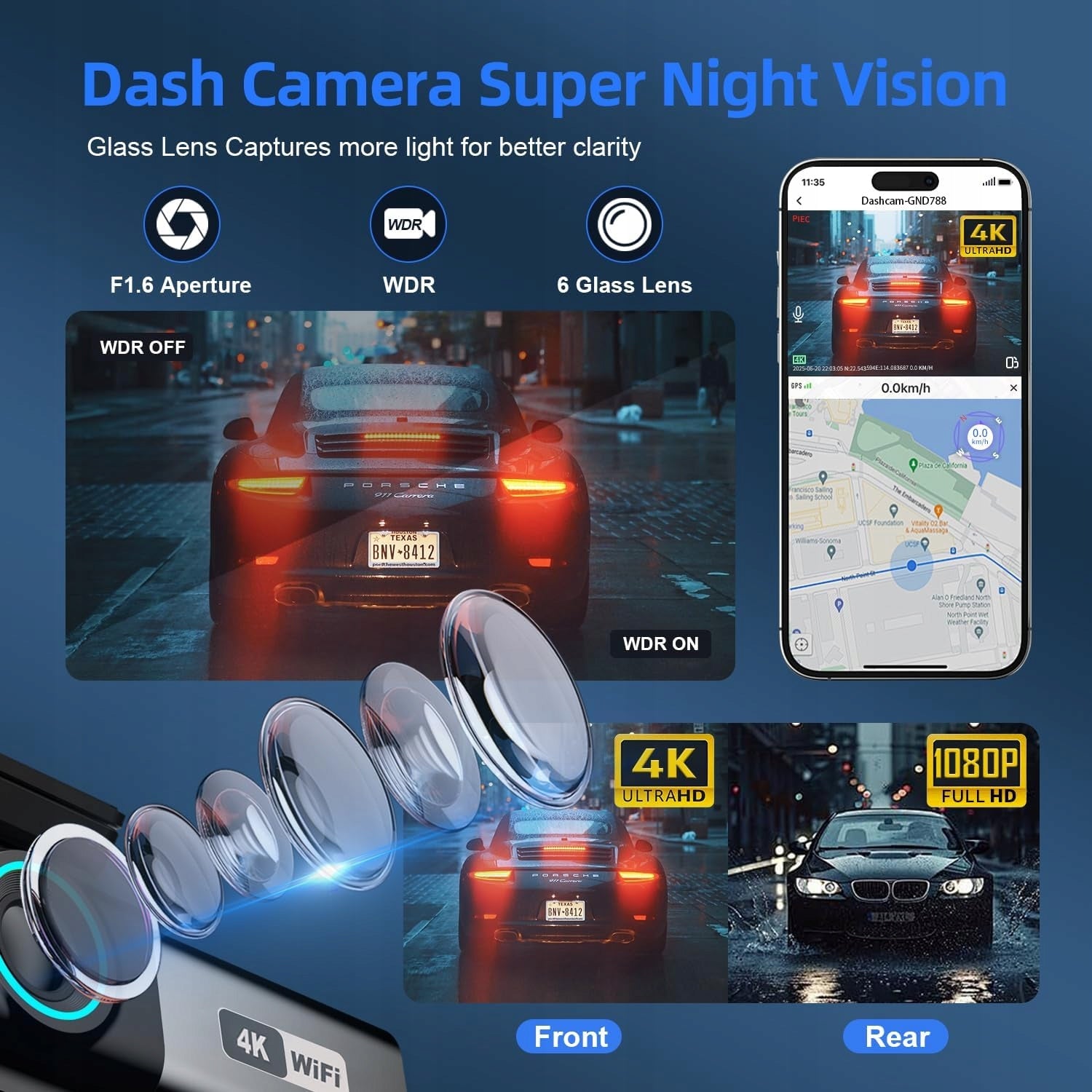 Aprilboy 4K Car Camera Front Rear WiFi Set 64GB Parking Mode Manufacturer code 5904423700705