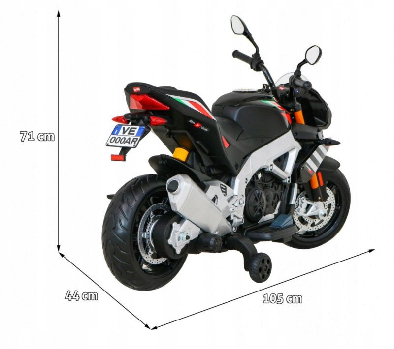 Aprilia Tuono V4 Motor Battery Pack for Kids Black + MP3 Panel + Wheels Brand Ramiz
