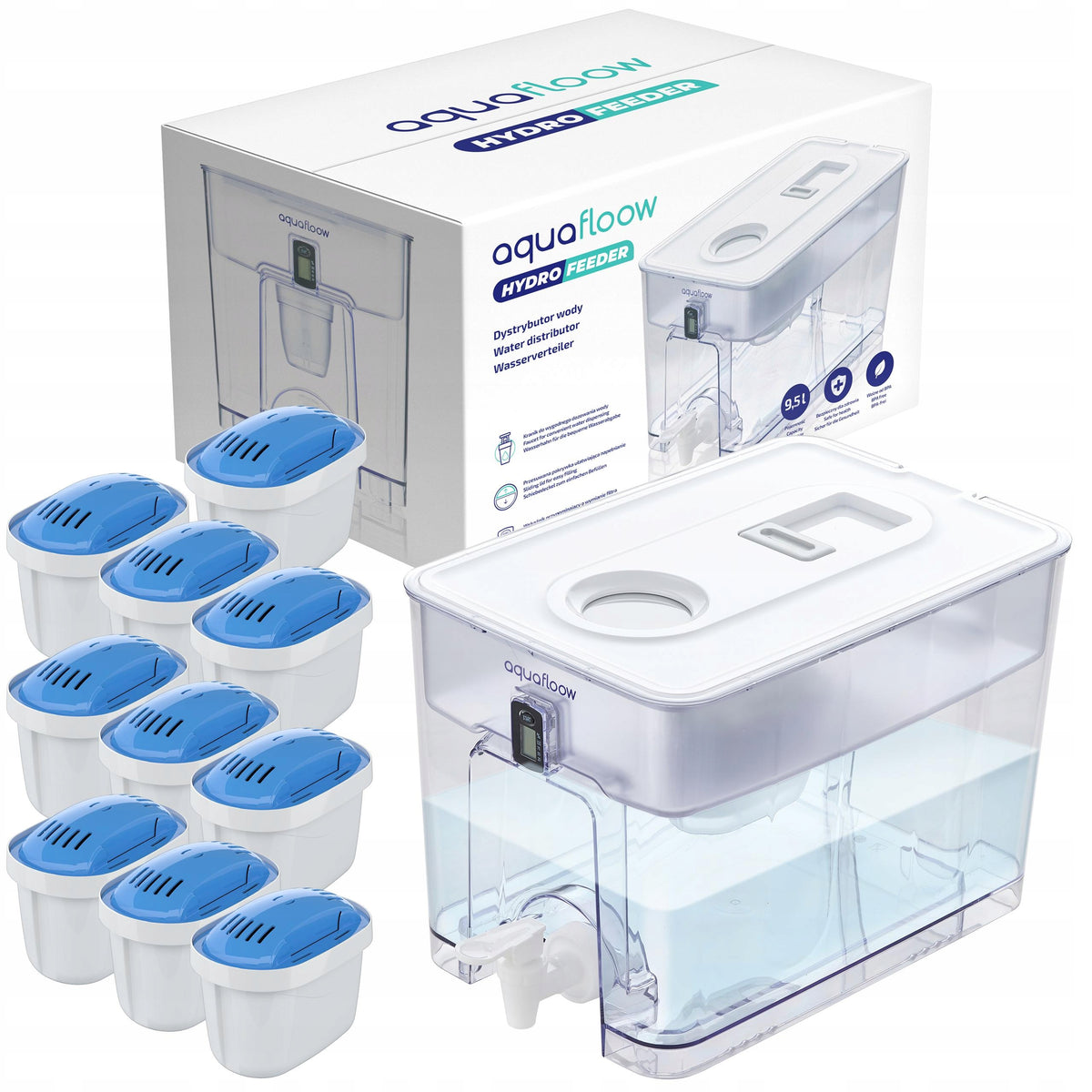 AquaFloow XL 9,5l: dispenser water dispenser with magnesium filter 10x