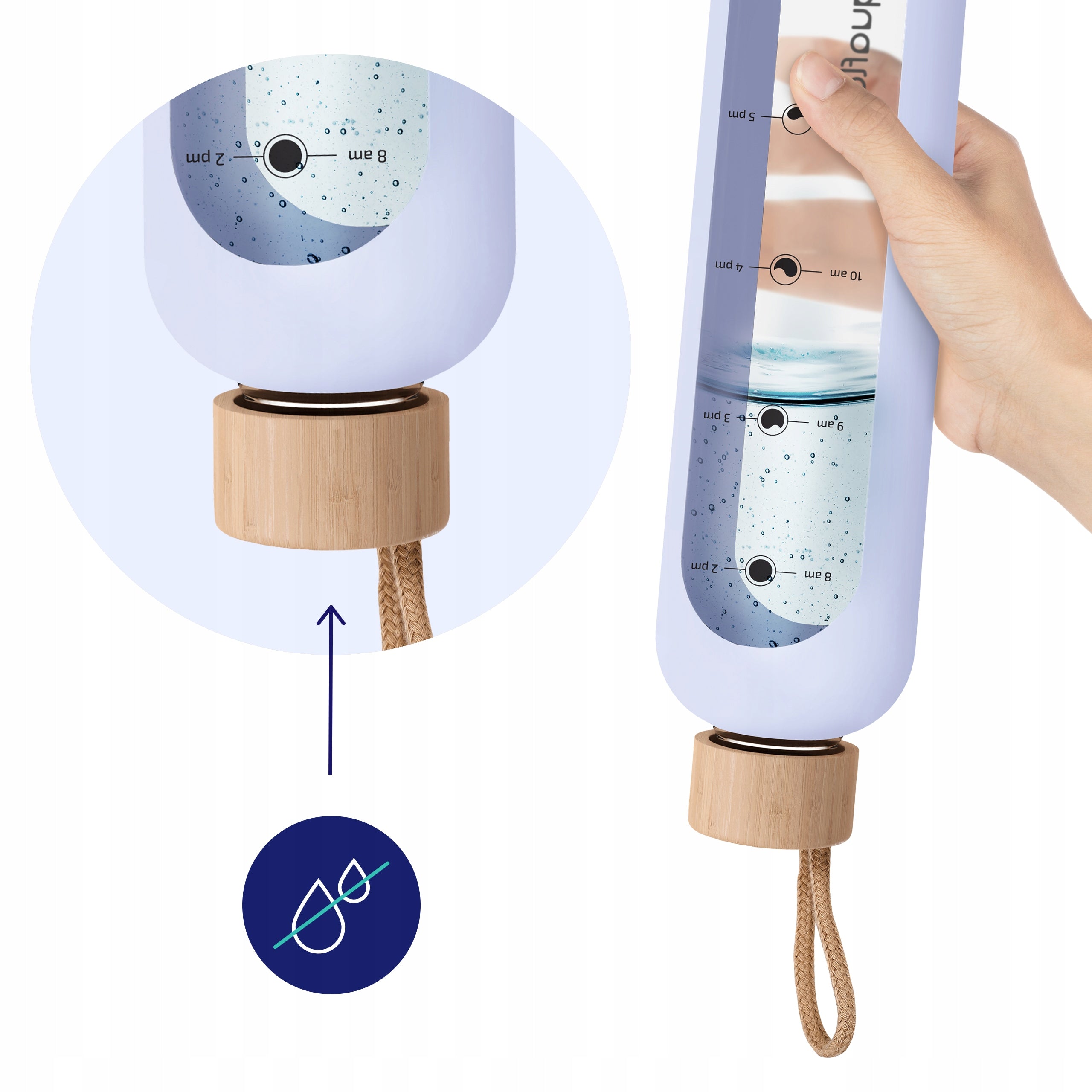AquaFloow motivational glass bottle 1000ml with measuring cup for fitness tight Model MotivateGlass