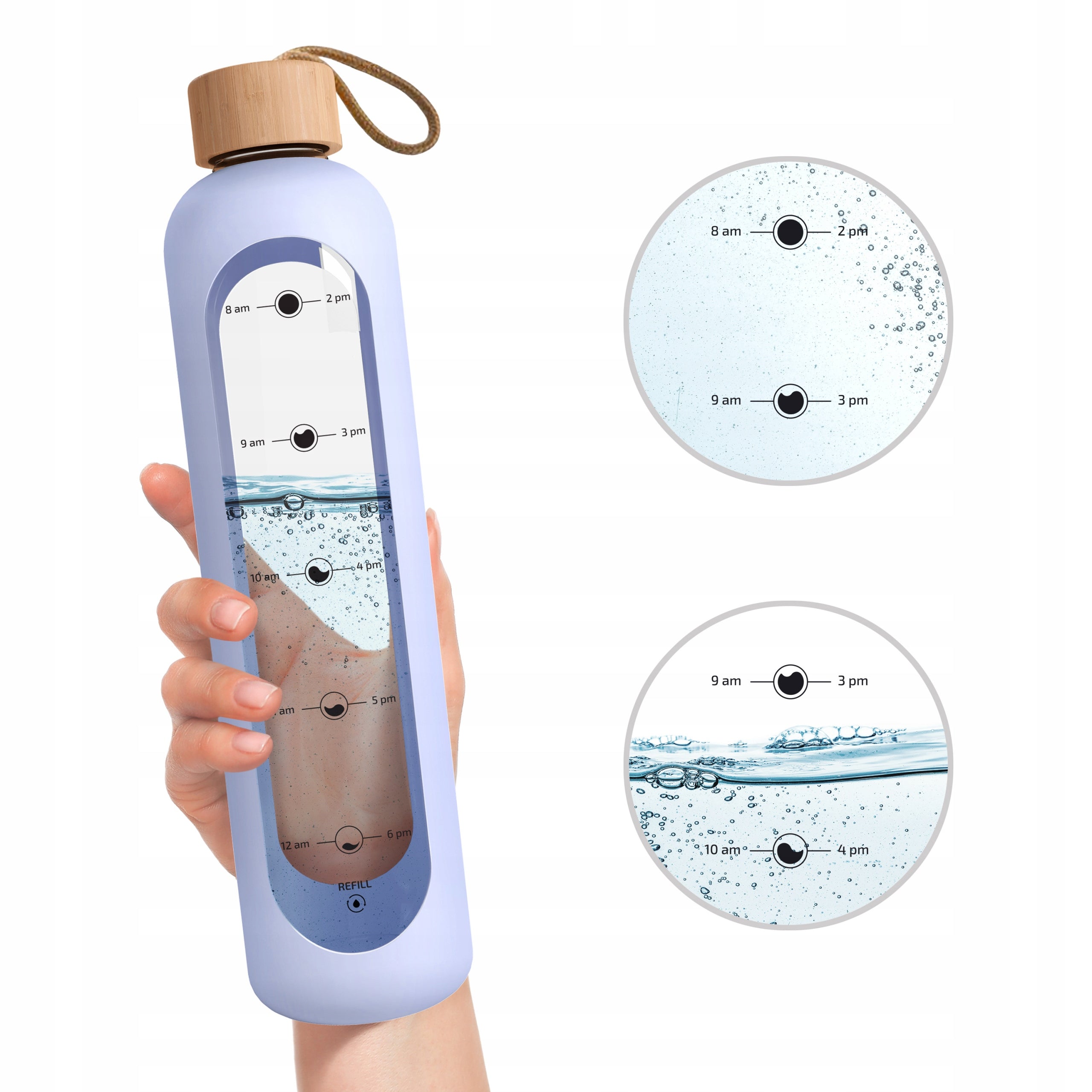 AquaFloow motivational glass bottle 1000ml with measuring cup for fitness tight Volume 1000 ml