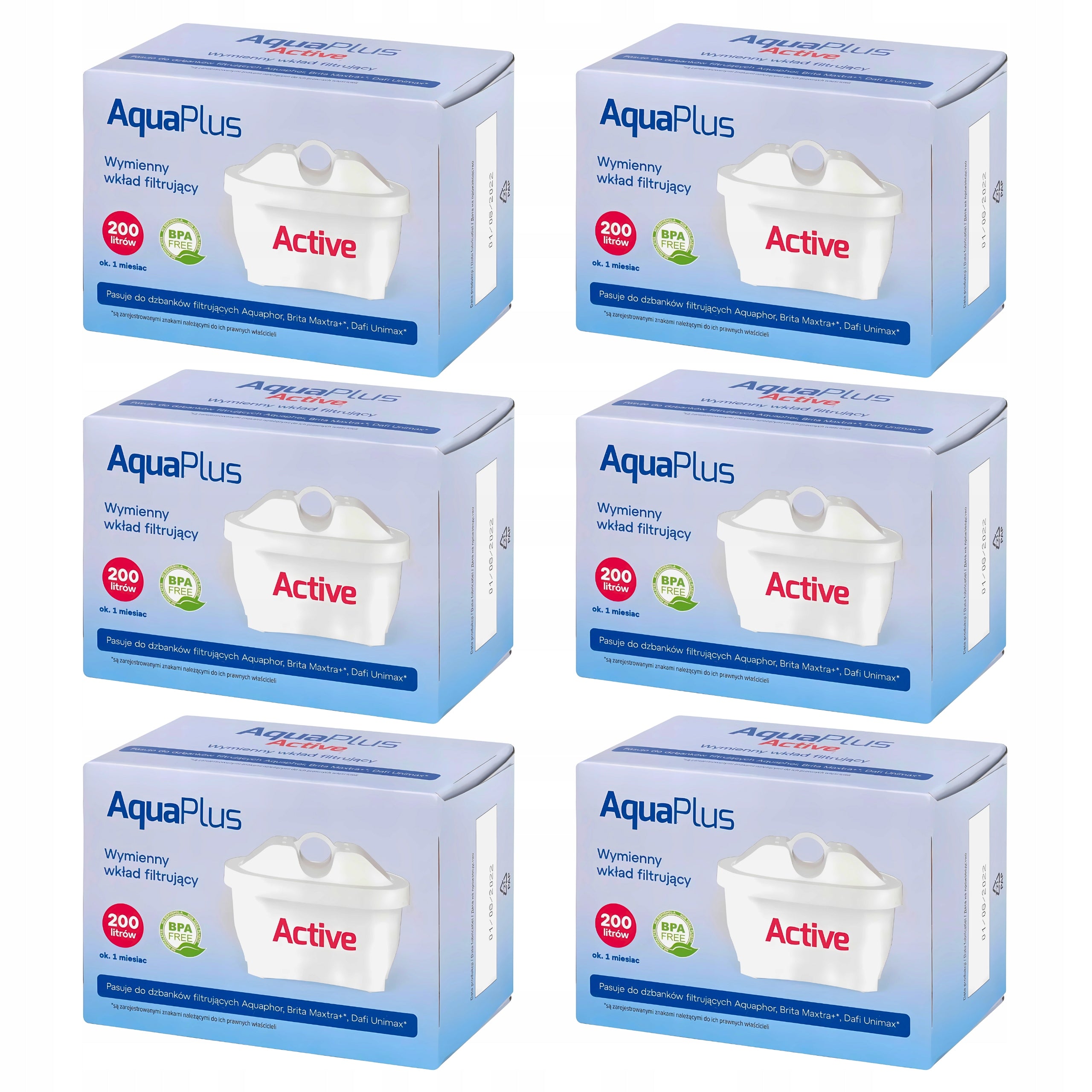 AquaPlus Active Water Filter Cartridge for Pitcher Filter x 6