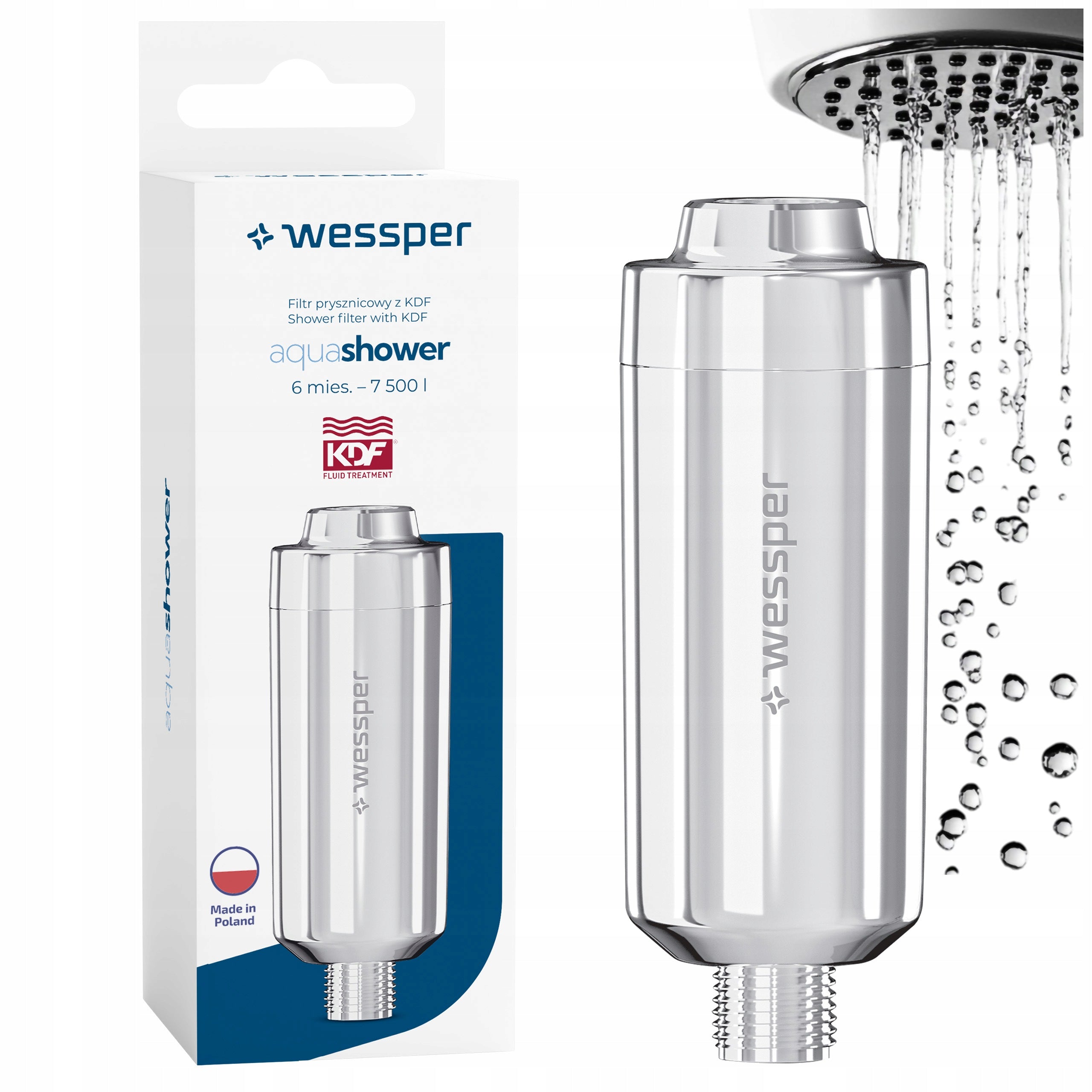 AquaShower Silver Shower Water Filter for 7500l KDF Shower Head