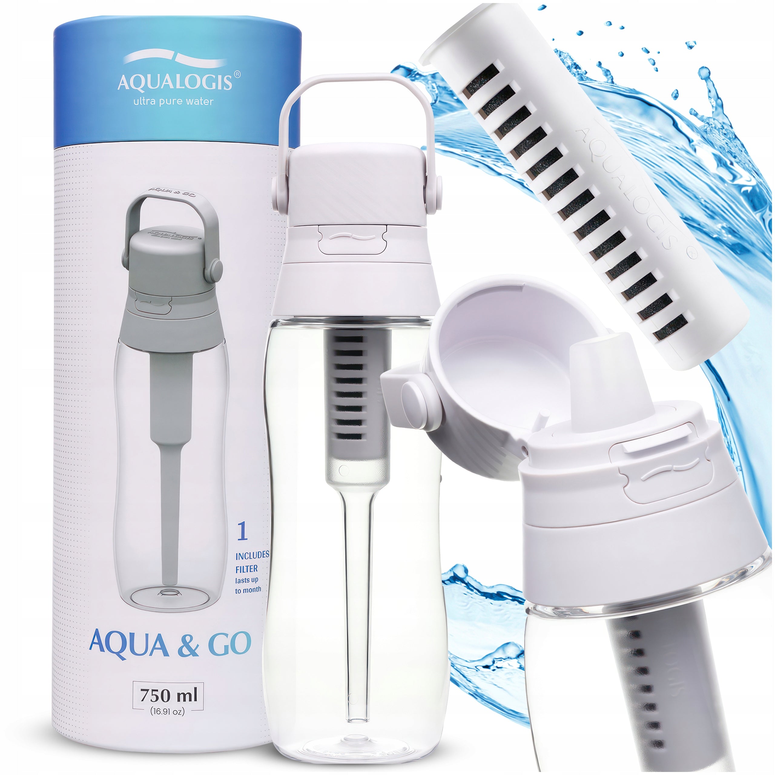 Aqulogis Aqua&Go Tritan Water Bottle - White 750ml