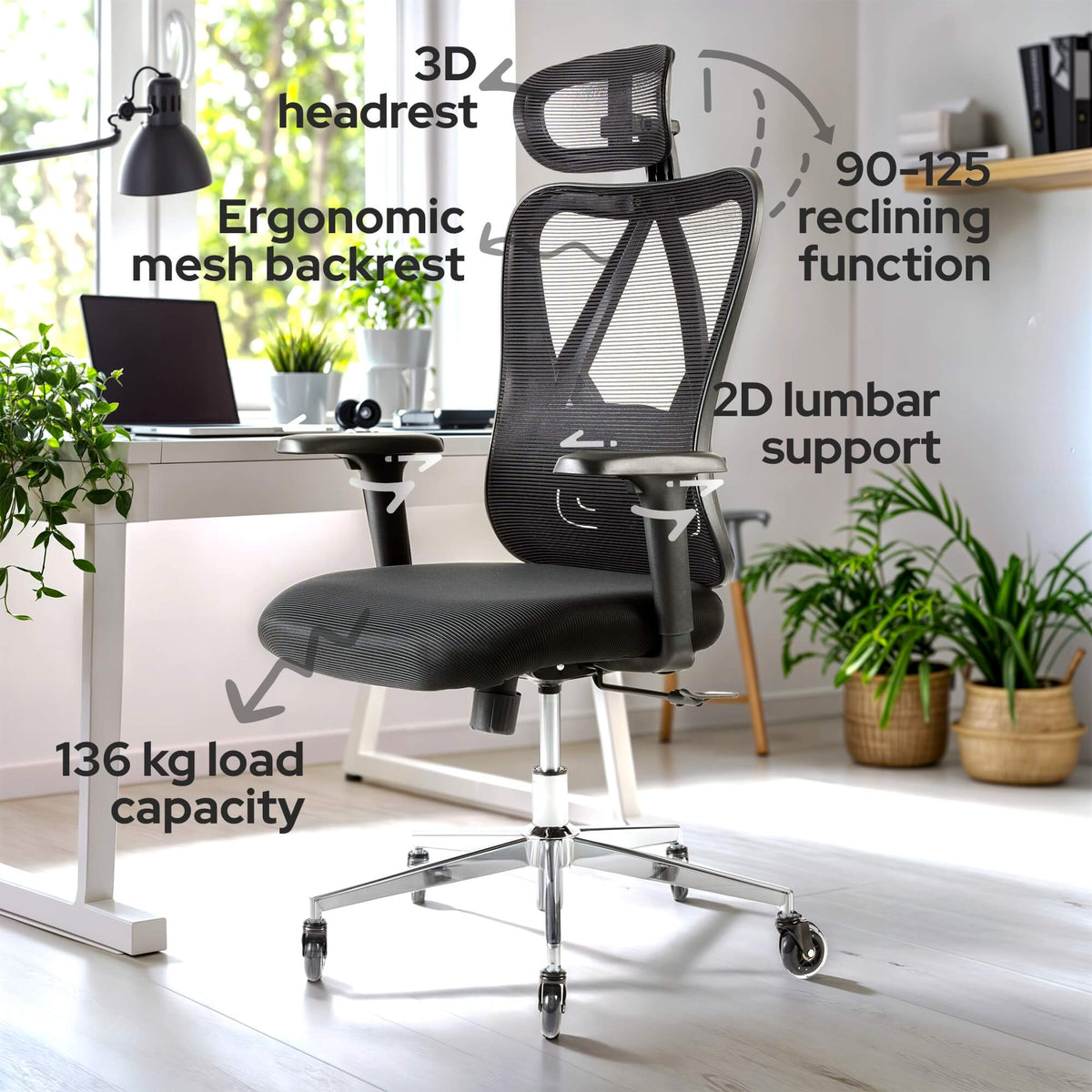 Arebos - Ergonomic Office Chair | Adjustable Headrest | Armrest | Mesh Manufacturer code AR-HE-BS2