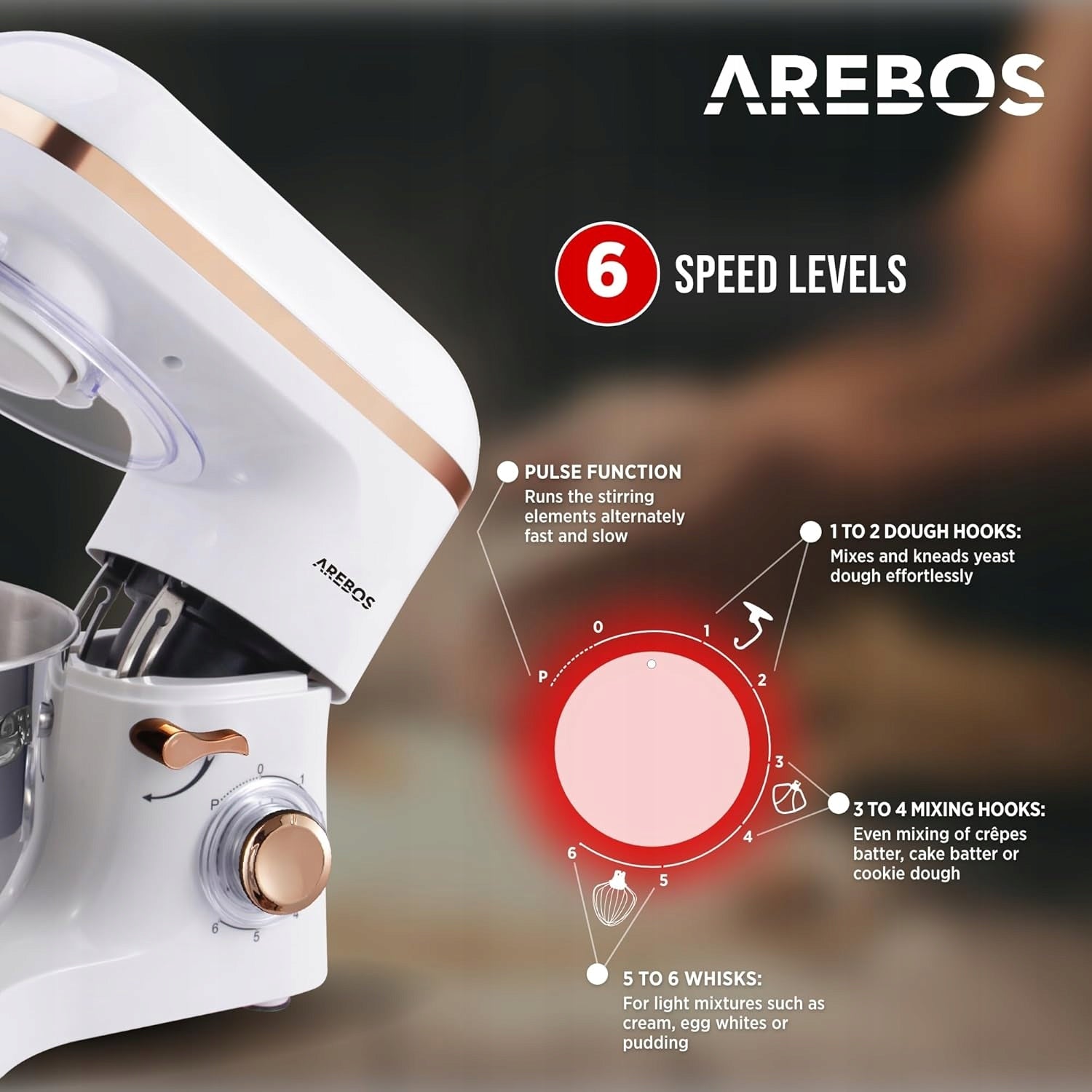 Arebos Food processor planetary power 1500W 6l, 6 speeds Brand Arebos