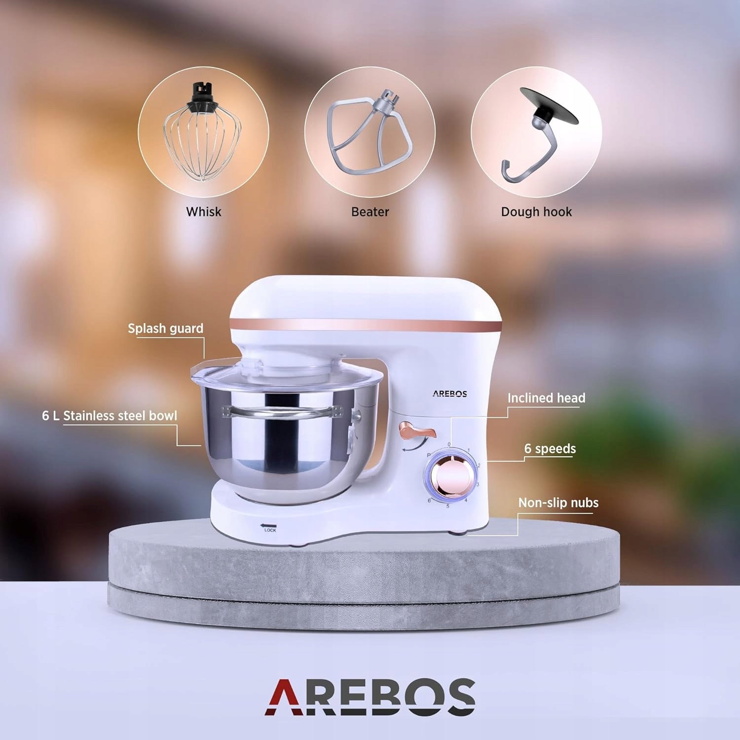Arebos Food processor planetary power 1500W 6l, 6 speeds Manufacturer code AR-HE-KM1500S