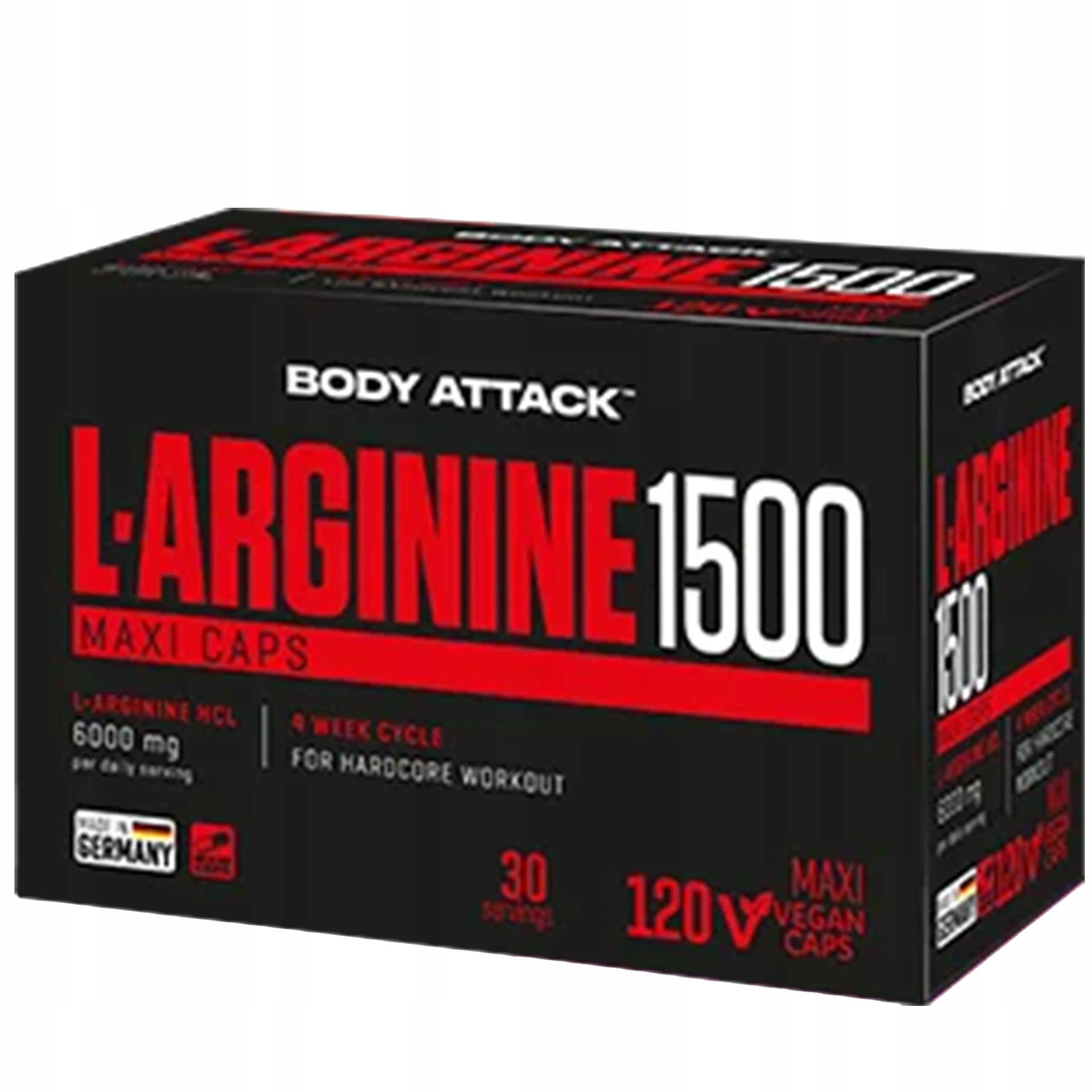 Arginine BODY ATTACK L-Arginine 1500 120 Capsules Muscle Pump Strength