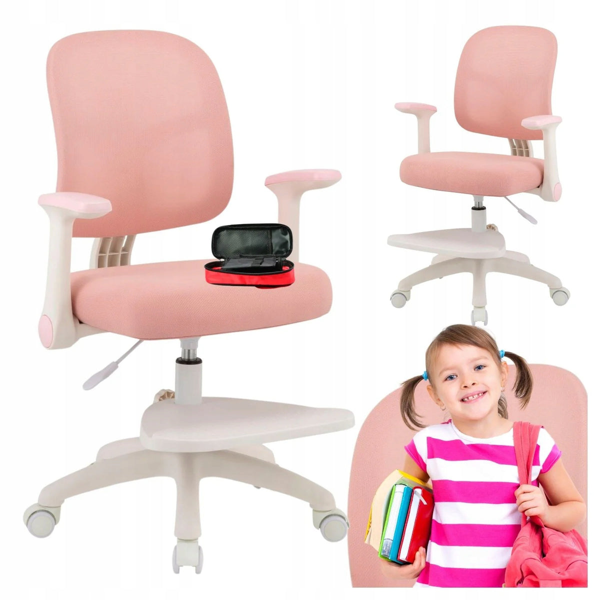 Armchair with Footrest for Girls for Desk Swivel Chair Pink SOLA