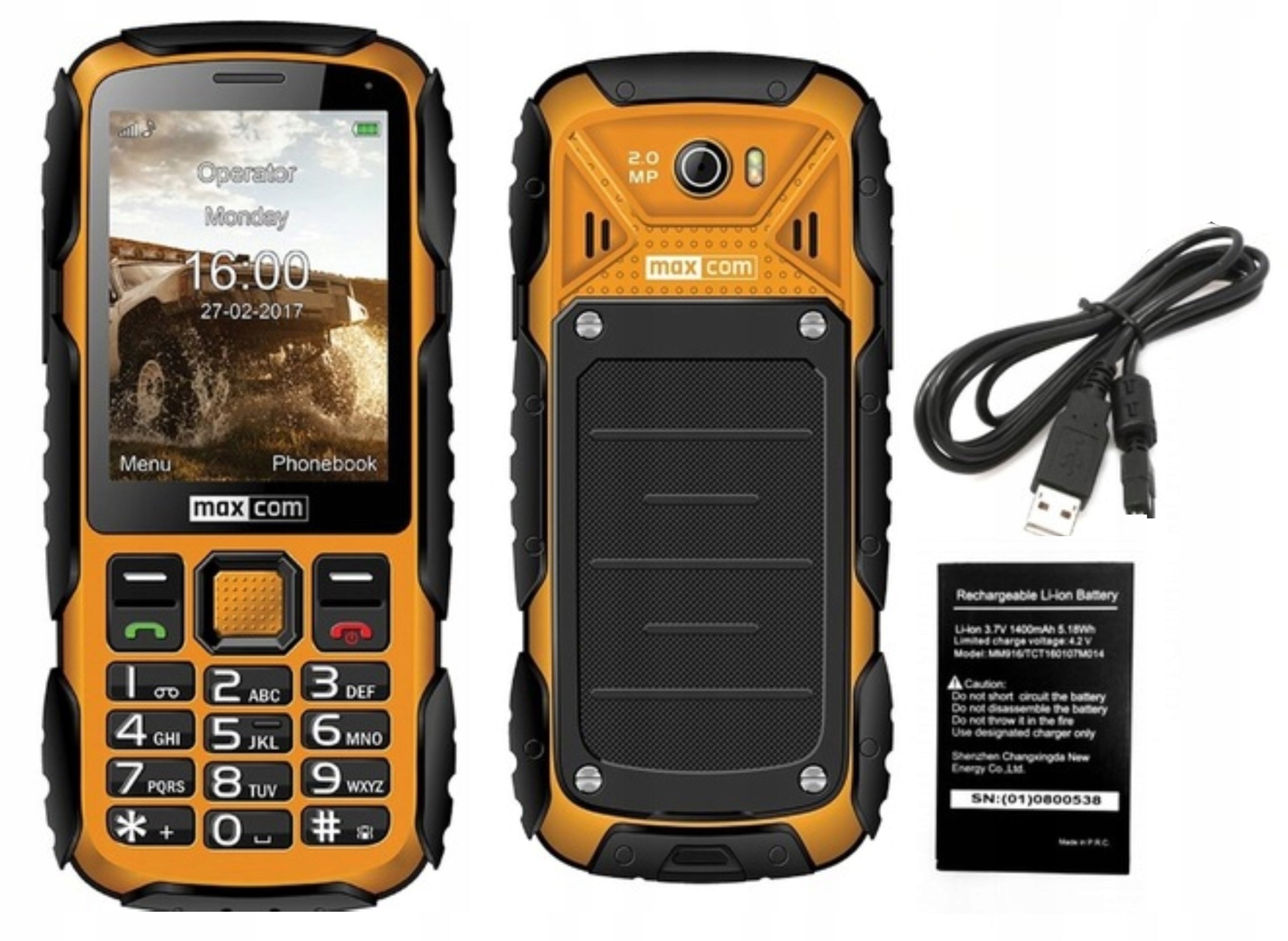 Armored PHONE for senior MOBILE MAXCOM MM920 IP67 yellow USB-C Charger included no