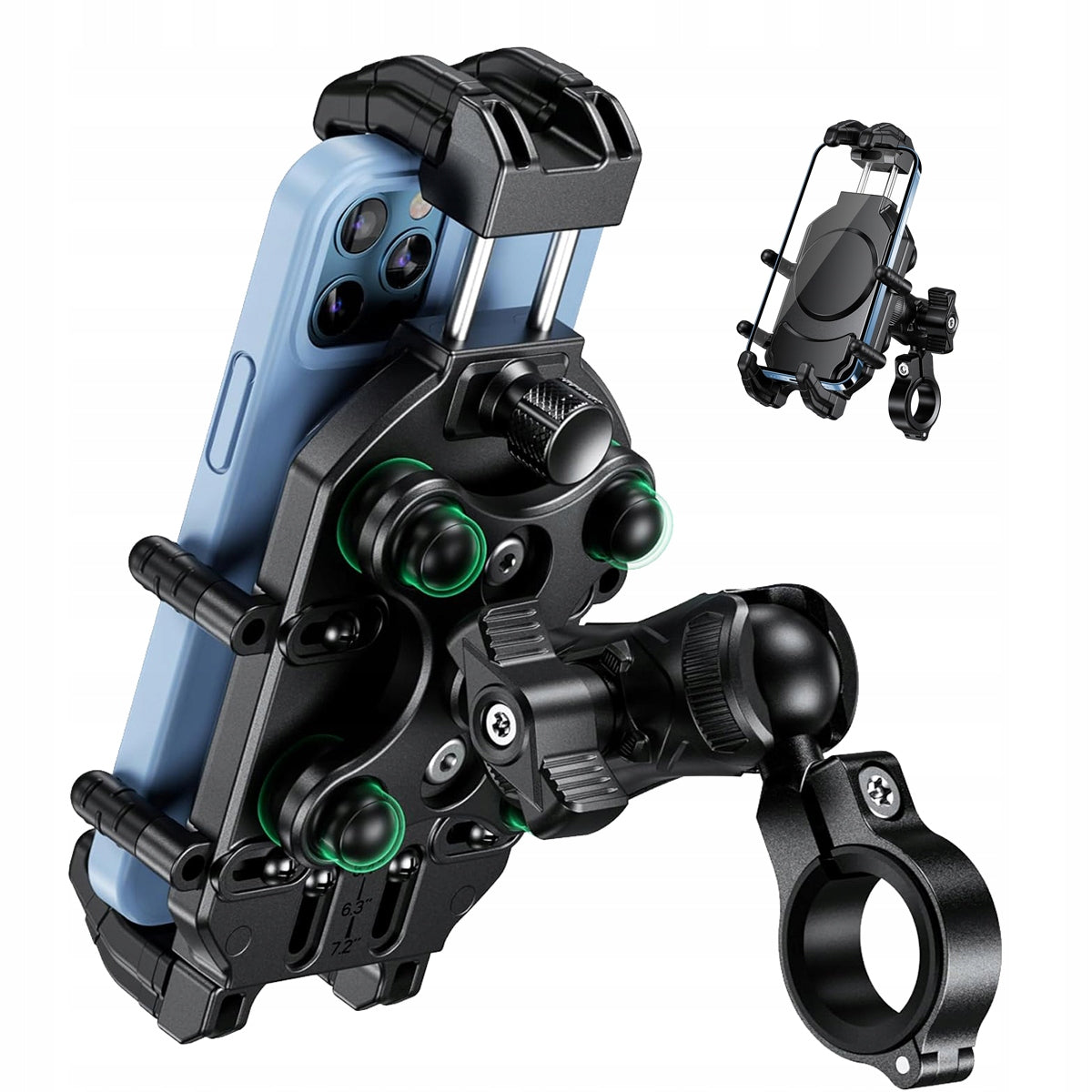 Armored, anti-vibration motorcycle phone holder