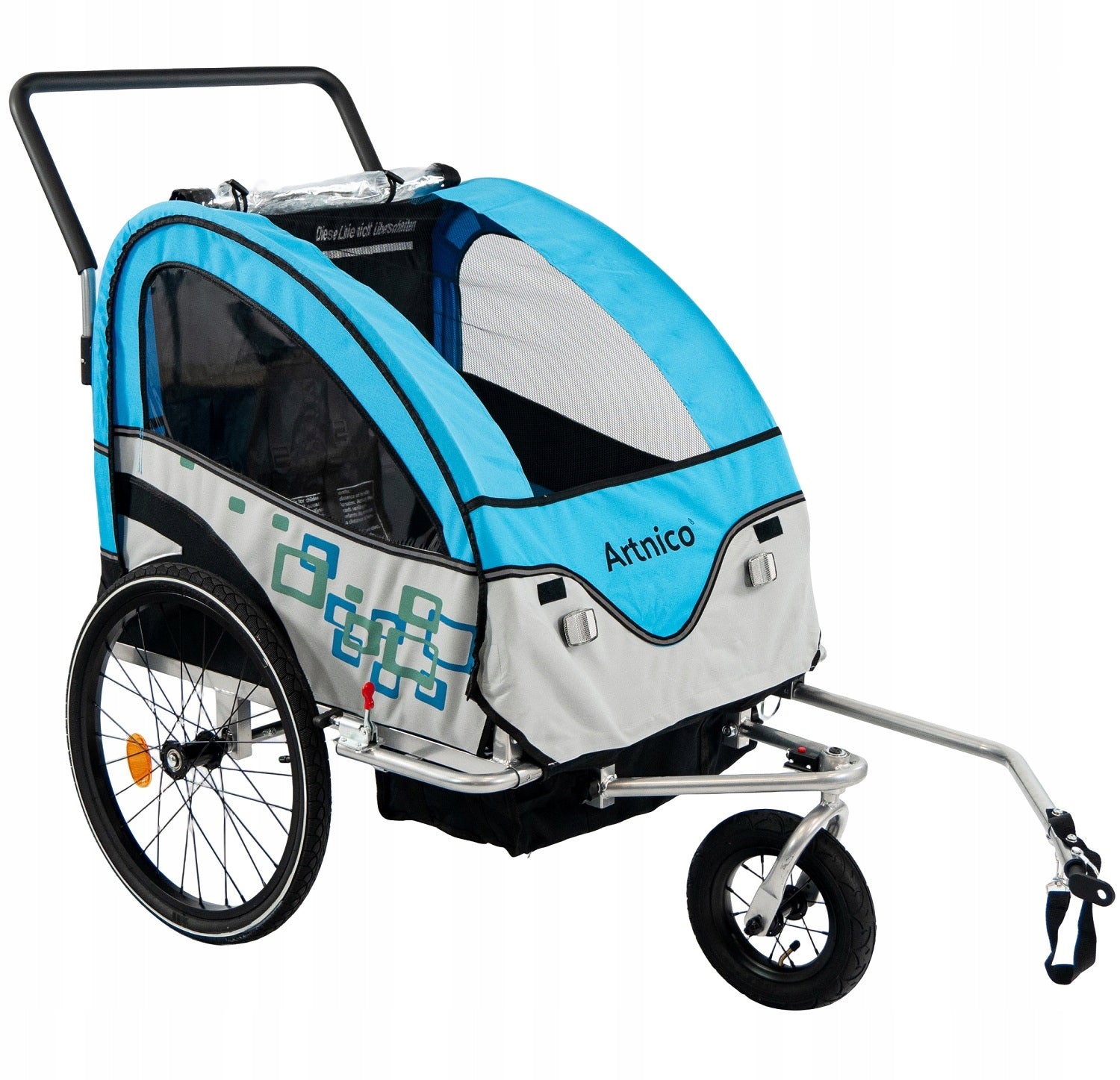 Artnico BLUE 3in1 foldable children's bicycle trailer, blue, 360° wheel Color blue