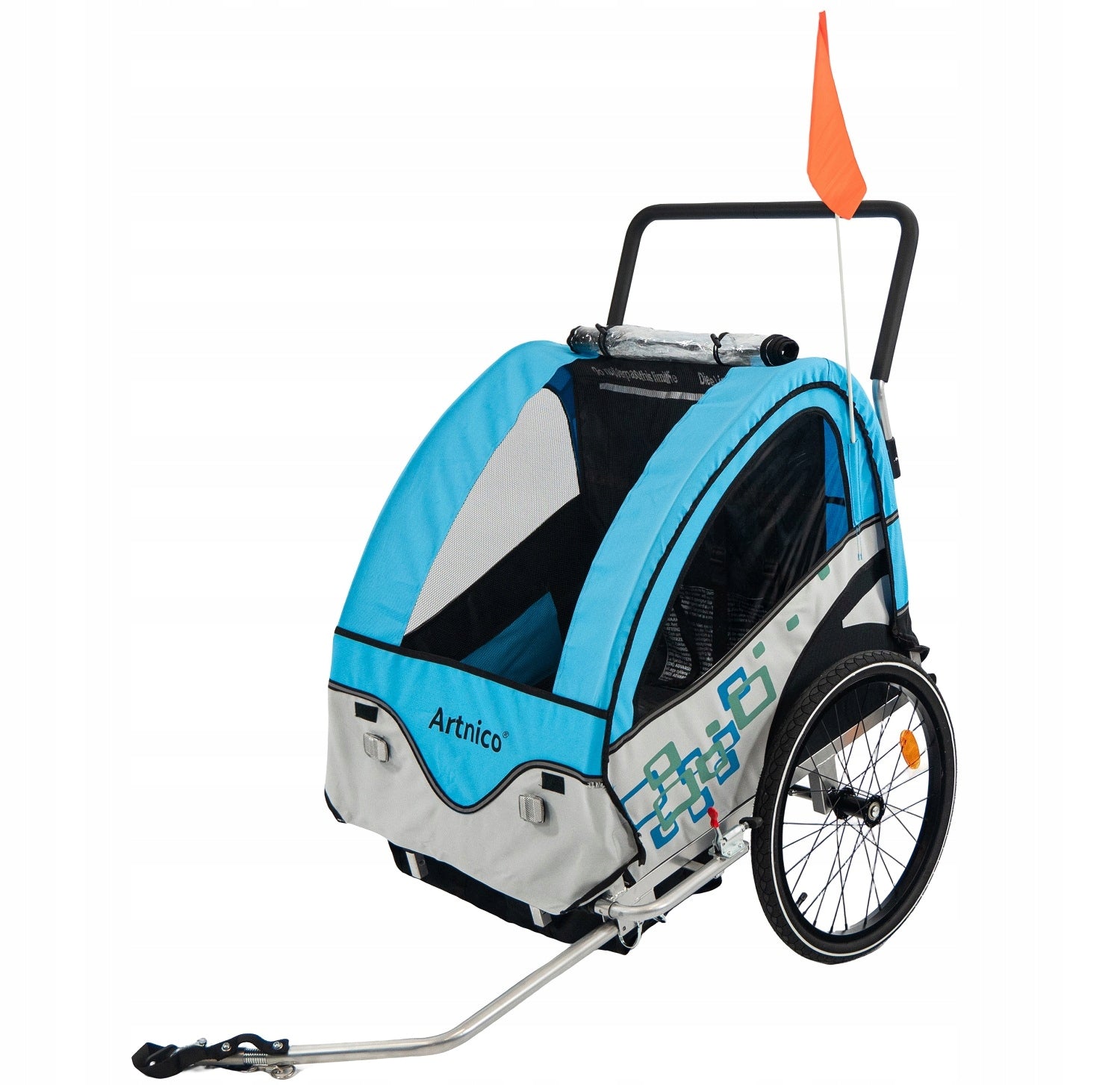 Artnico BLUE 3in1 foldable children's bicycle trailer, blue, 360° wheel Manufacturer code 138188