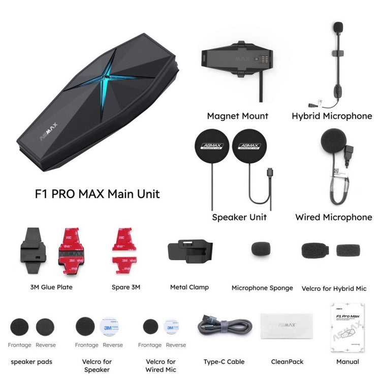 Asmax F1 PRO MAX Mesh-10 Magnetic Interkom na motocykl Manufacturer Asmax