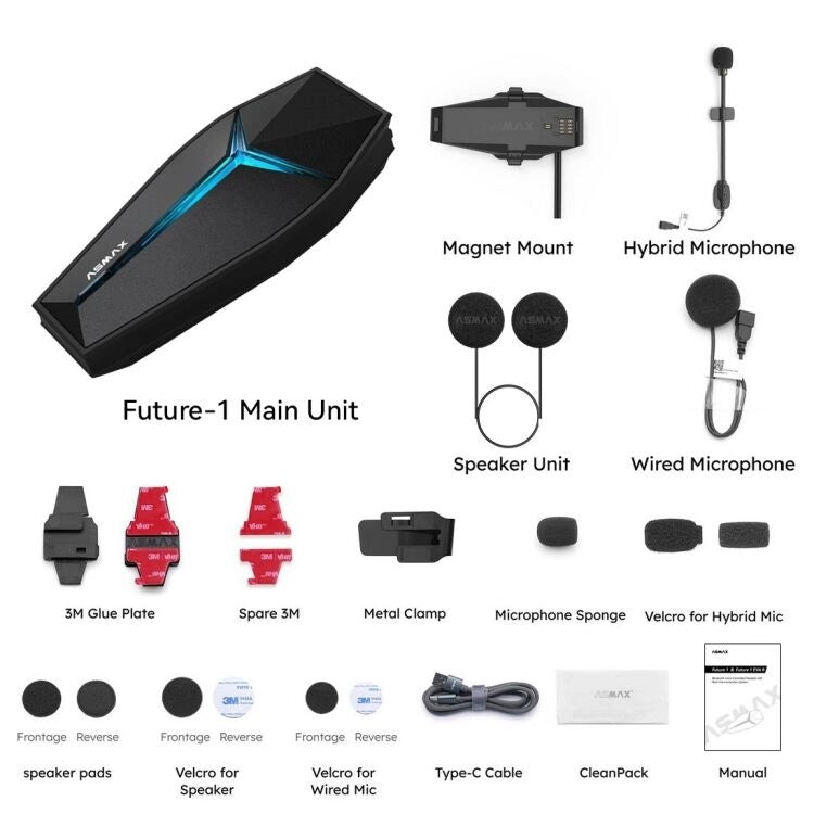 Asmax FUTURE-1 Mesh-10 Magnetic Interkom DUO na motocykl Manufacturer Asmax
