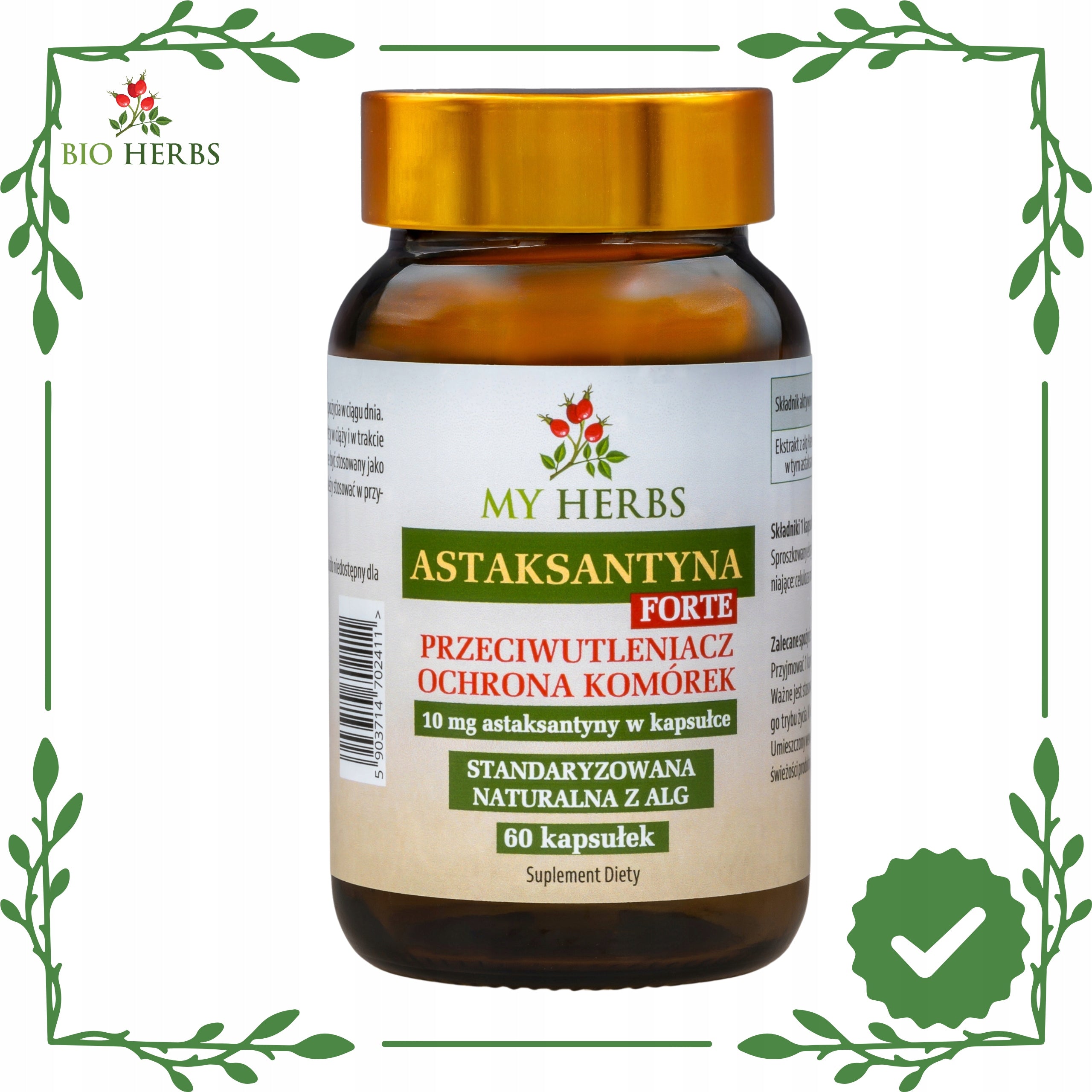 Astaxanthin Forte 10 mg natural algae 60 capsules antioxidant potency Packaging status original